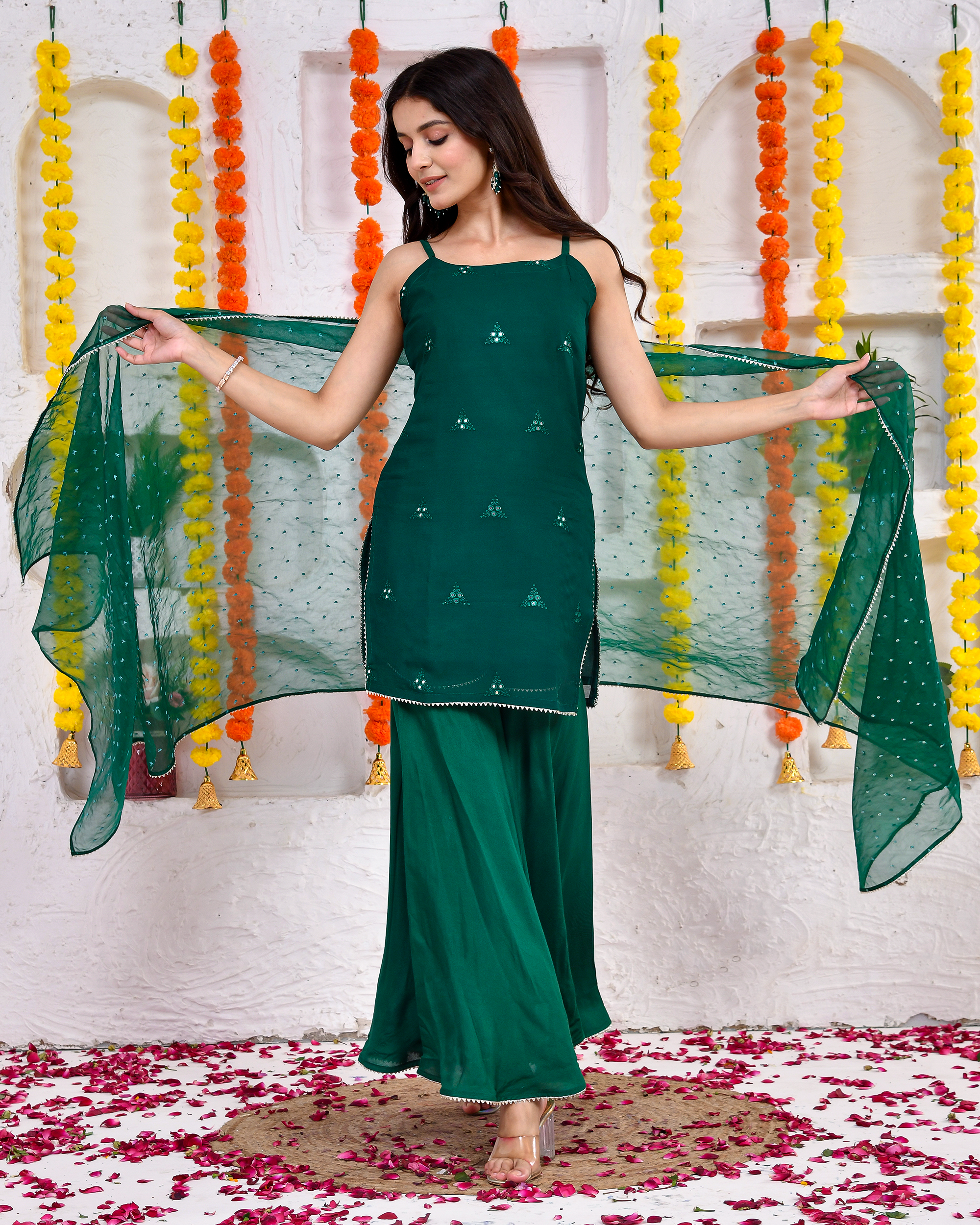 Green Mirror Sleeveless Sharara