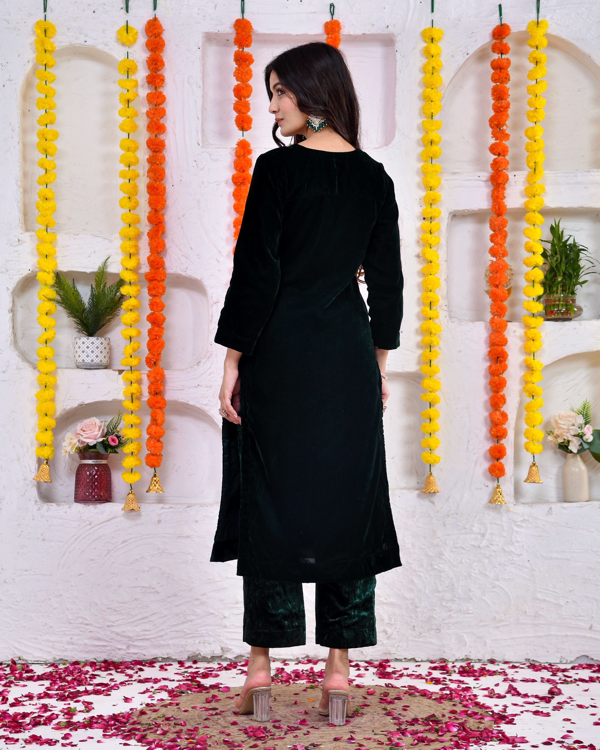 Bottle green Velvel Kurta and Palazoo
