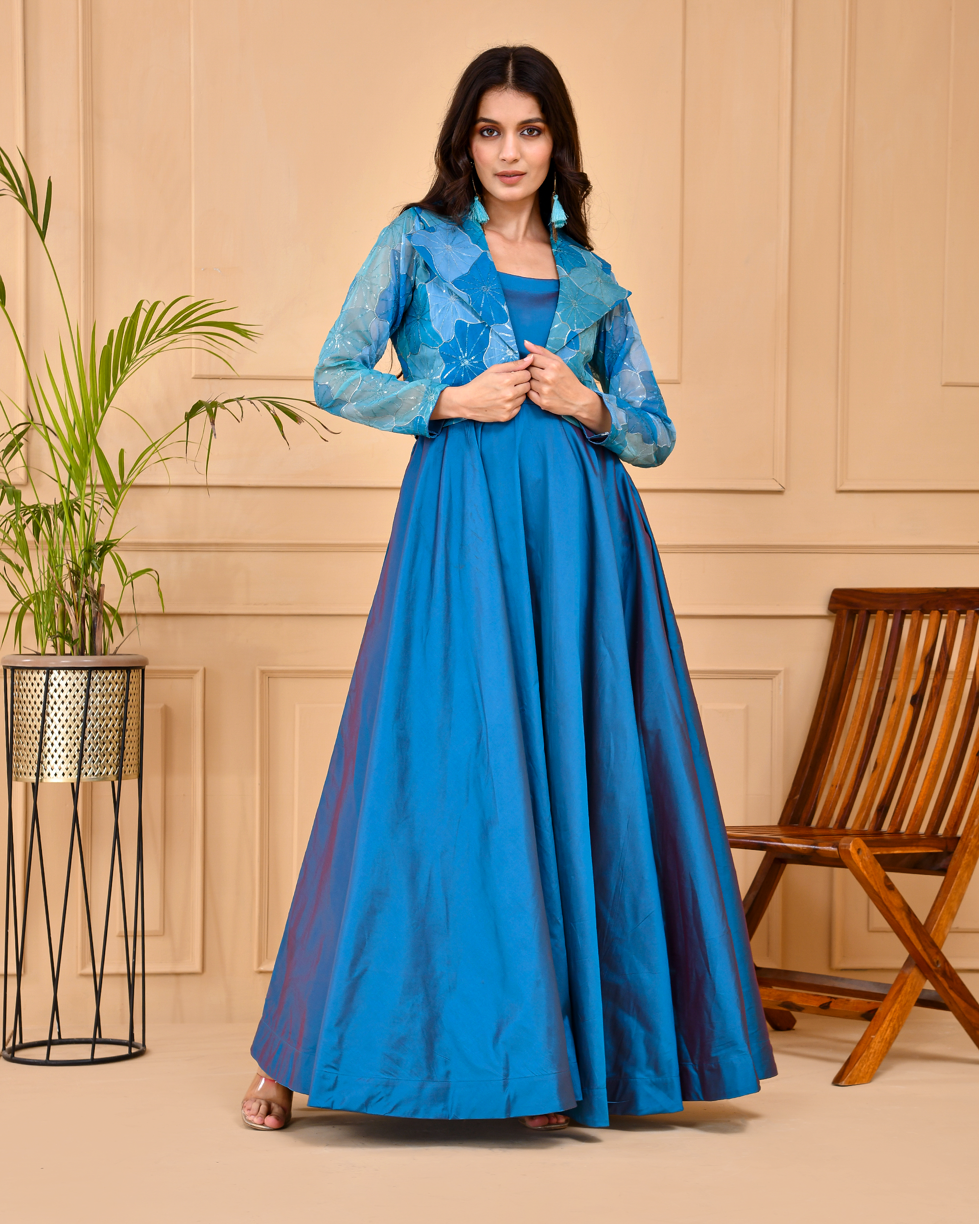 Teal Blue Flare Jacket Dress