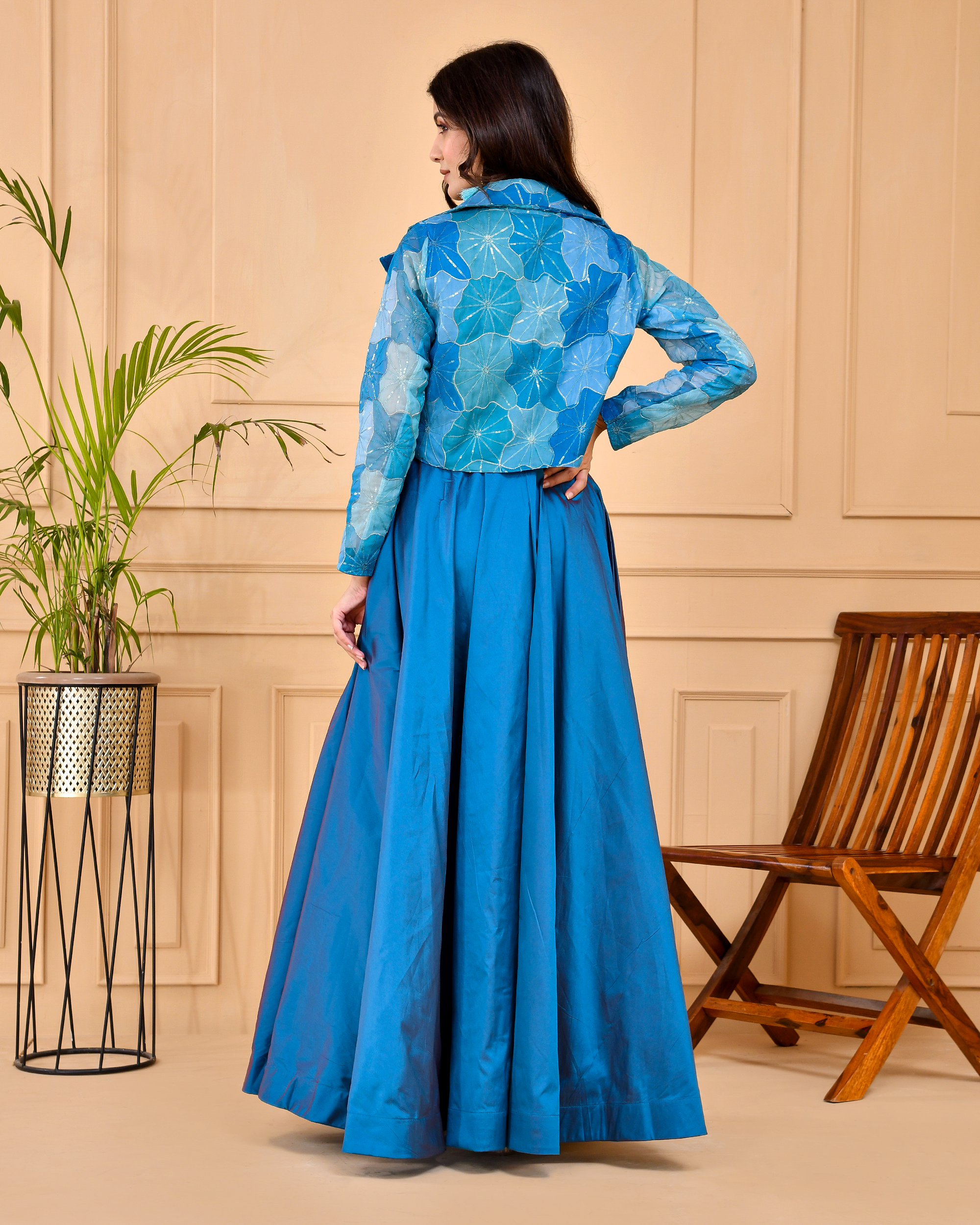 Teal Blue Flare Jacket Dress