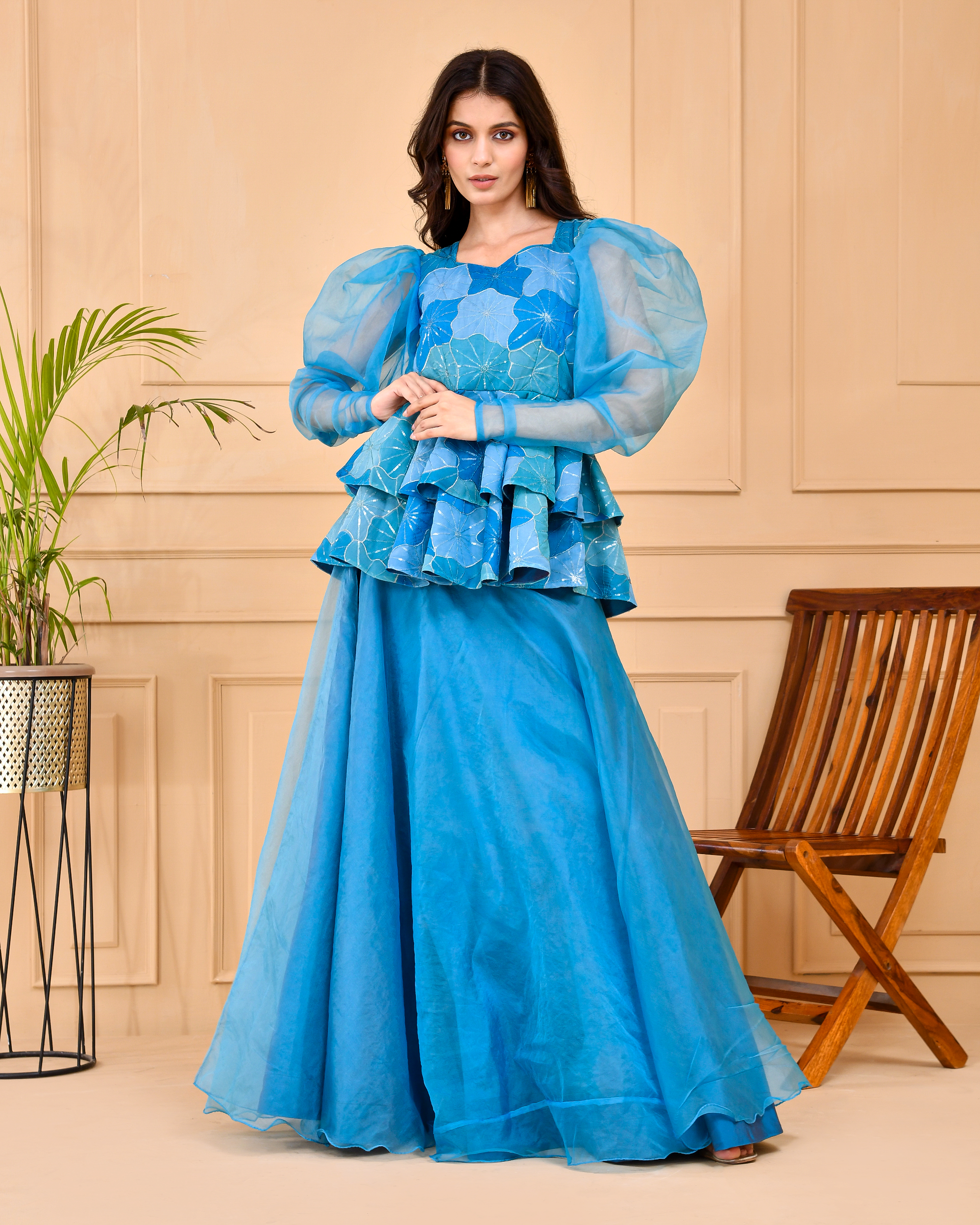 Baby blue peplum Top and Skirt