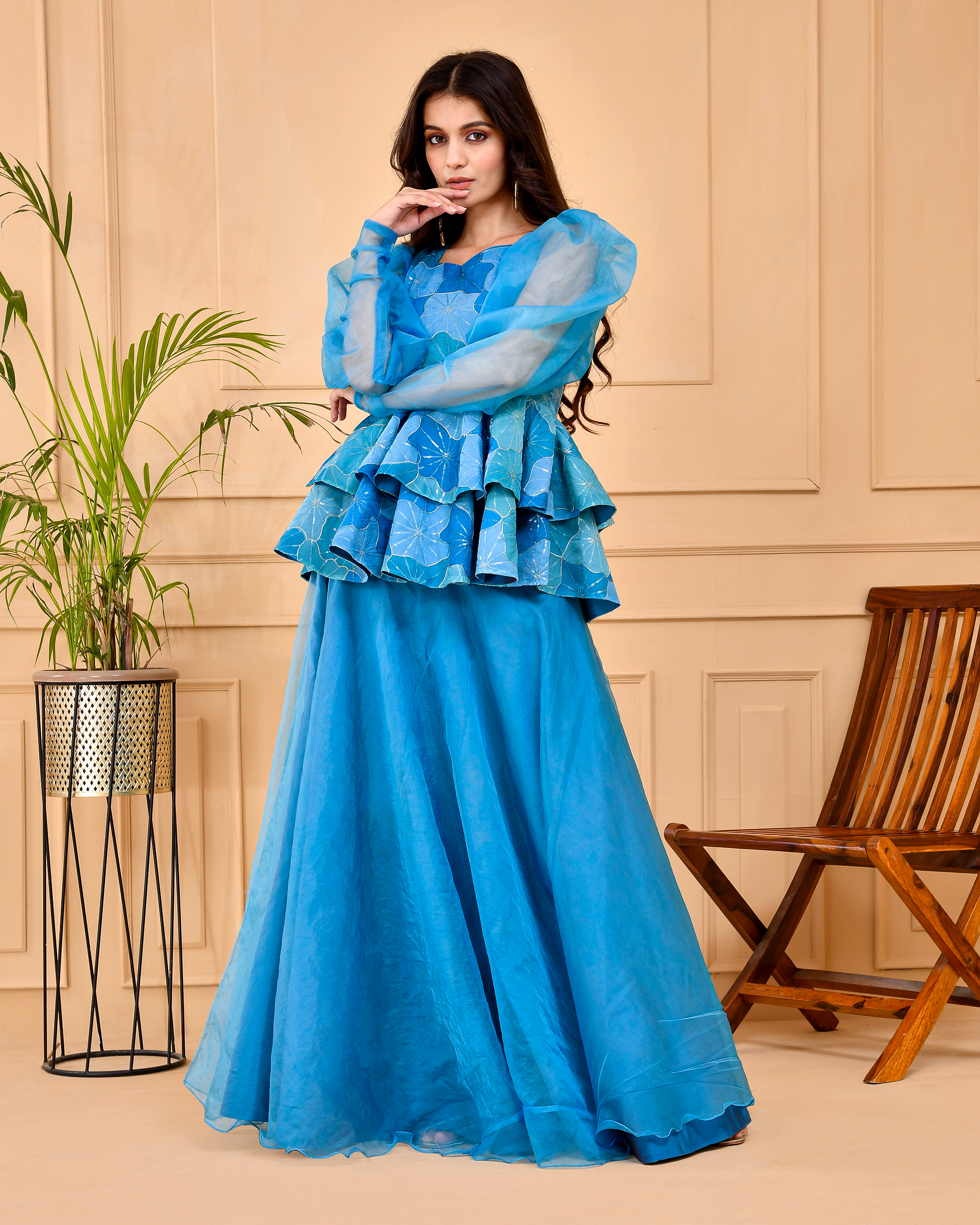 Baby blue peplum Top and Skirt