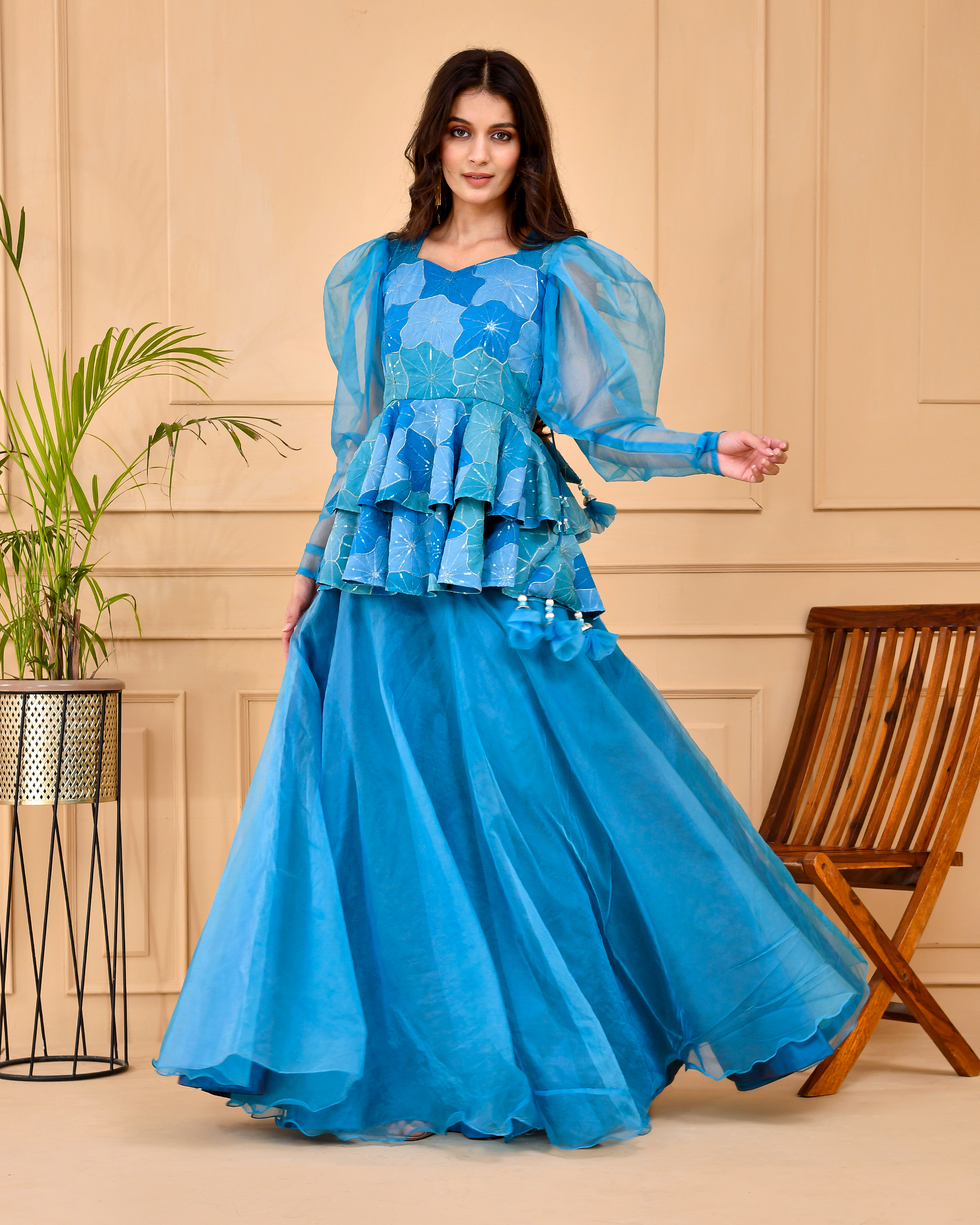 Baby blue peplum Top and Skirt