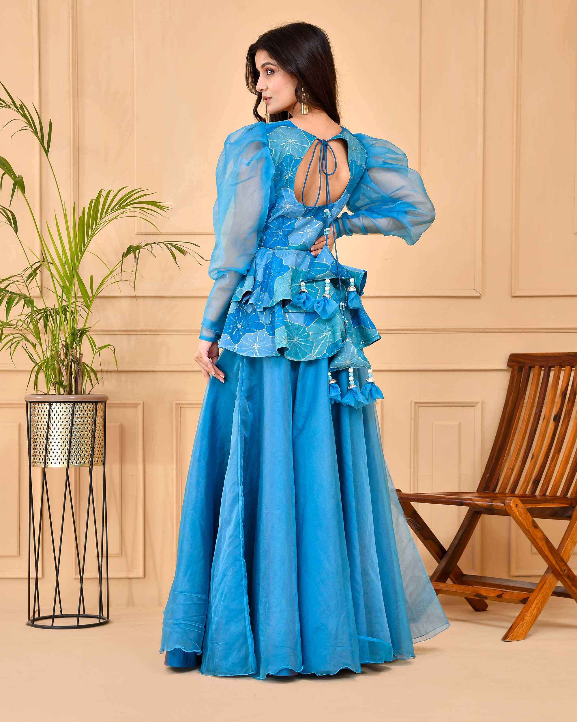 Baby blue peplum Top and Skirt