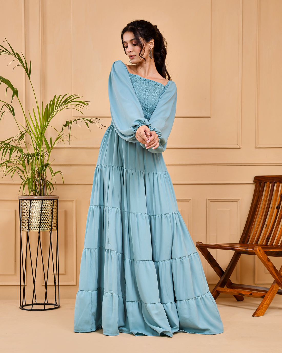 Powdwe Blue Long Tierd Dress