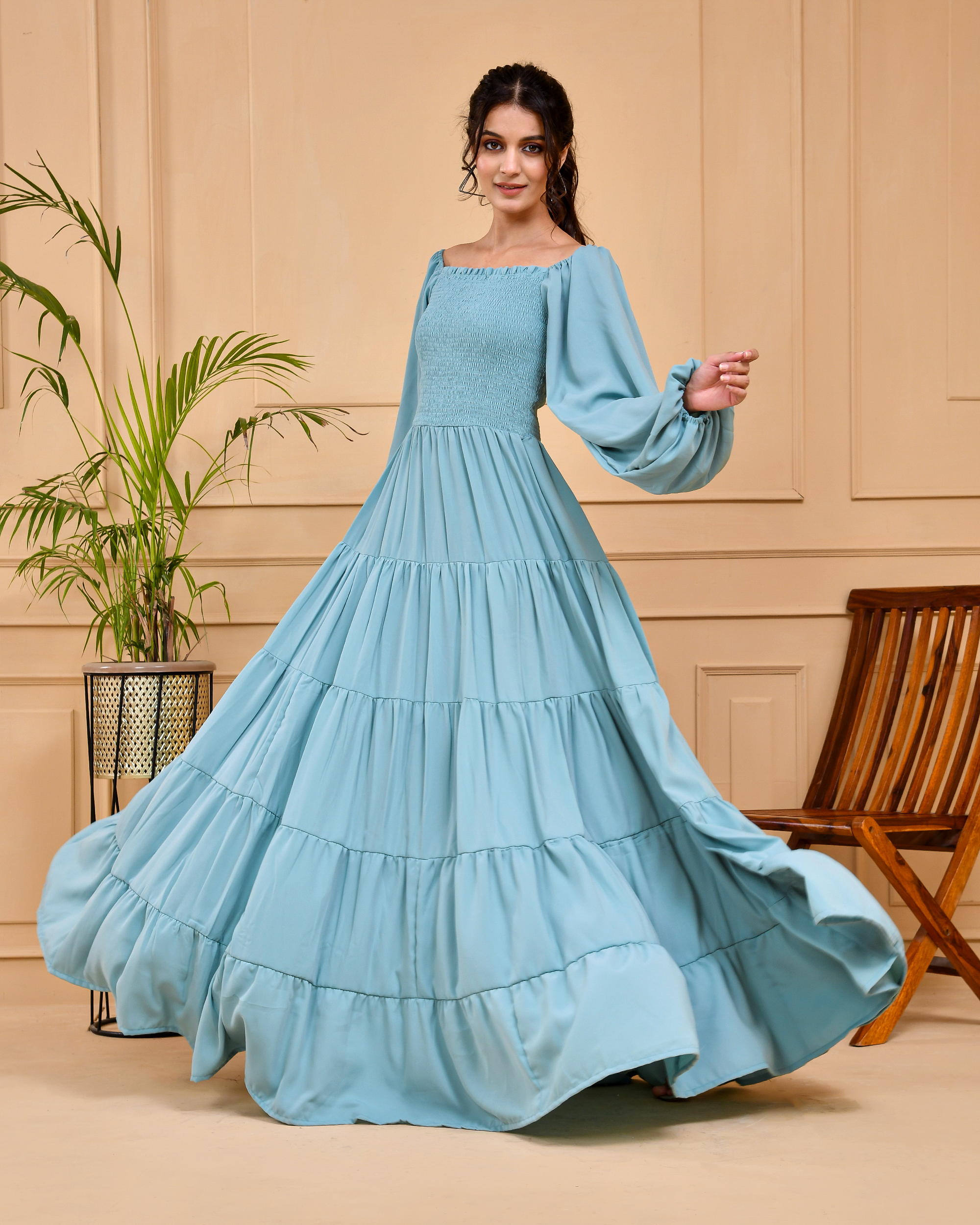 Powdwe Blue Long Tierd Dress
