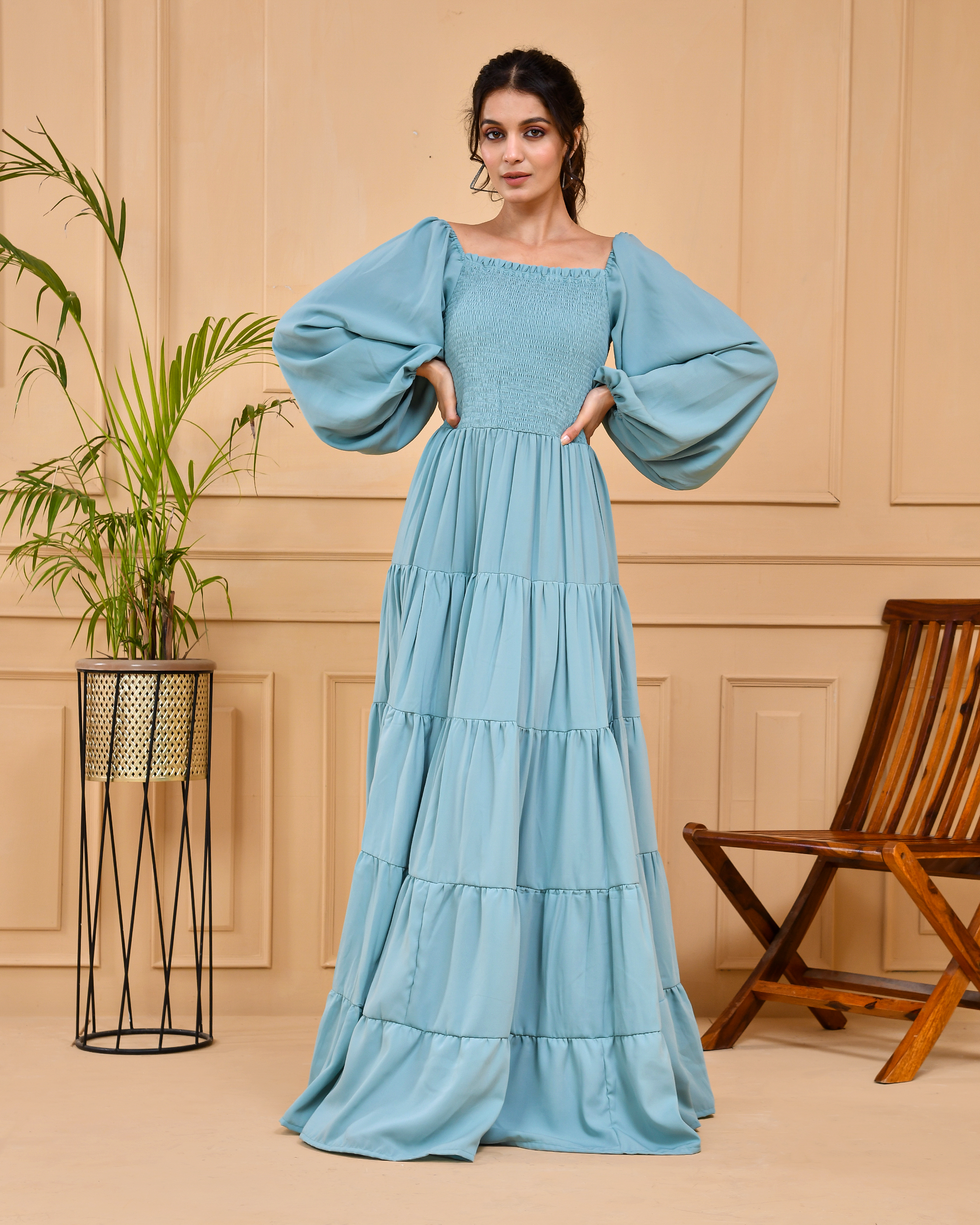 Powdwe Blue Long Tierd Dress