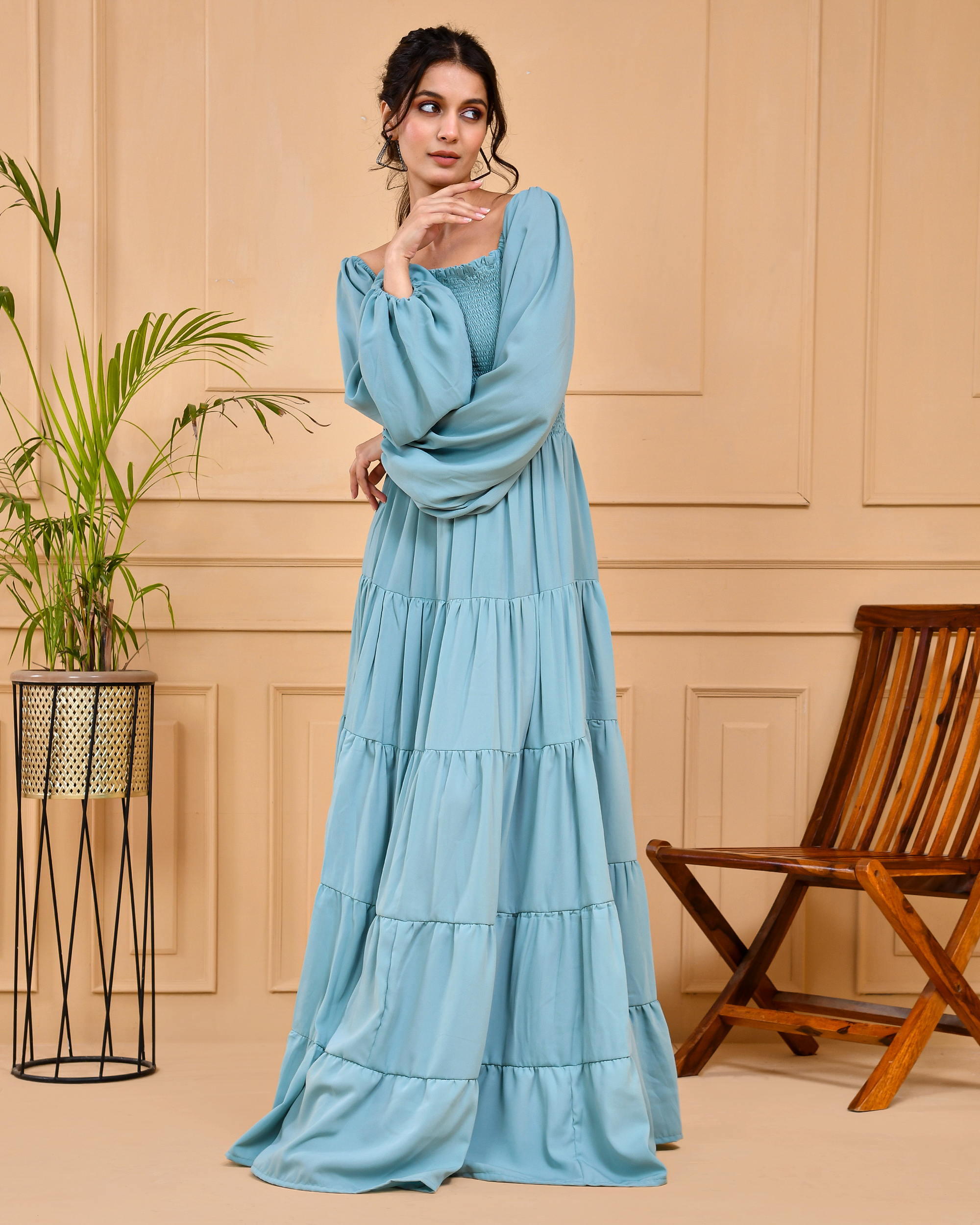 Powdwe Blue Long Tierd Dress