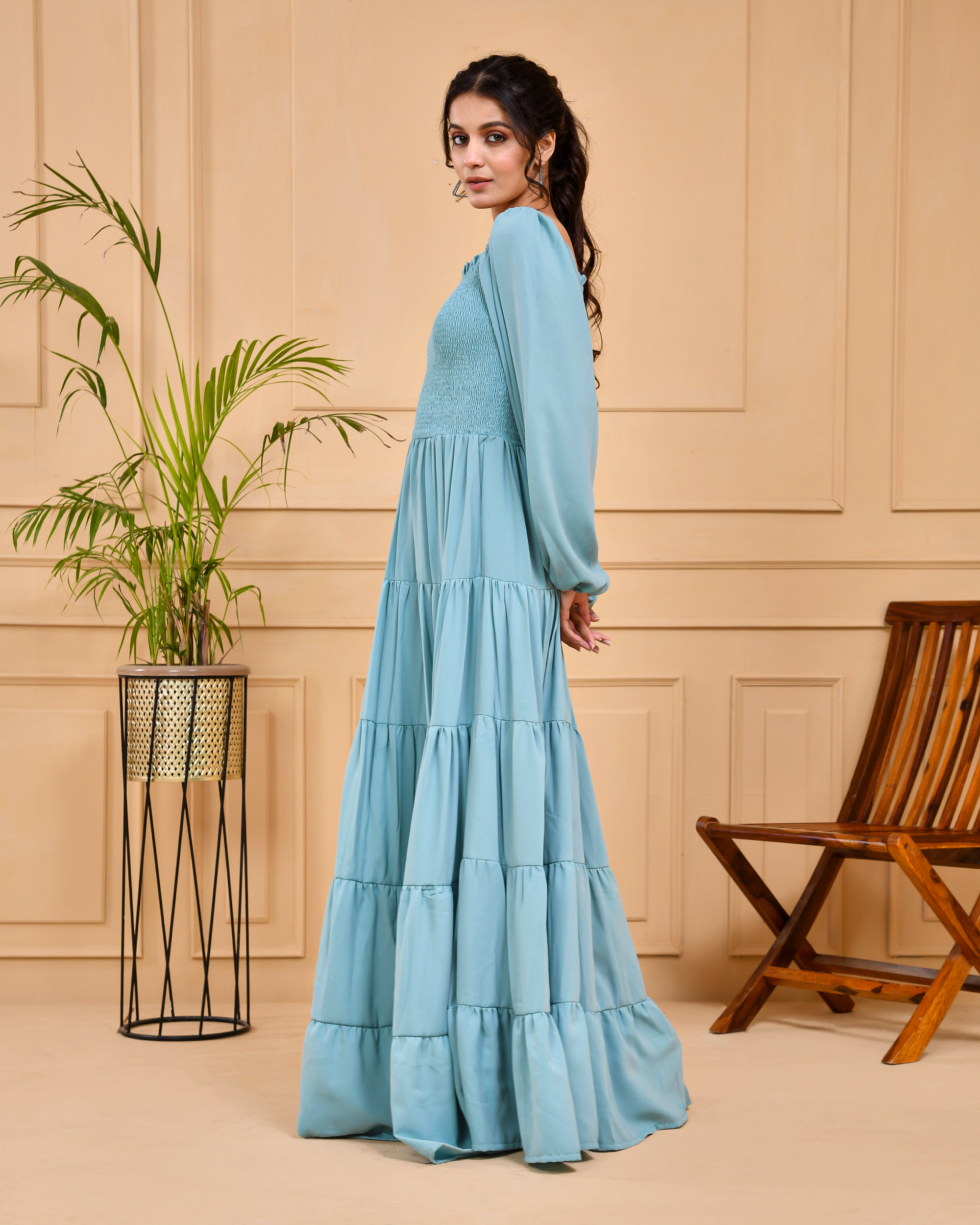 Powdwe Blue Long Tierd Dress