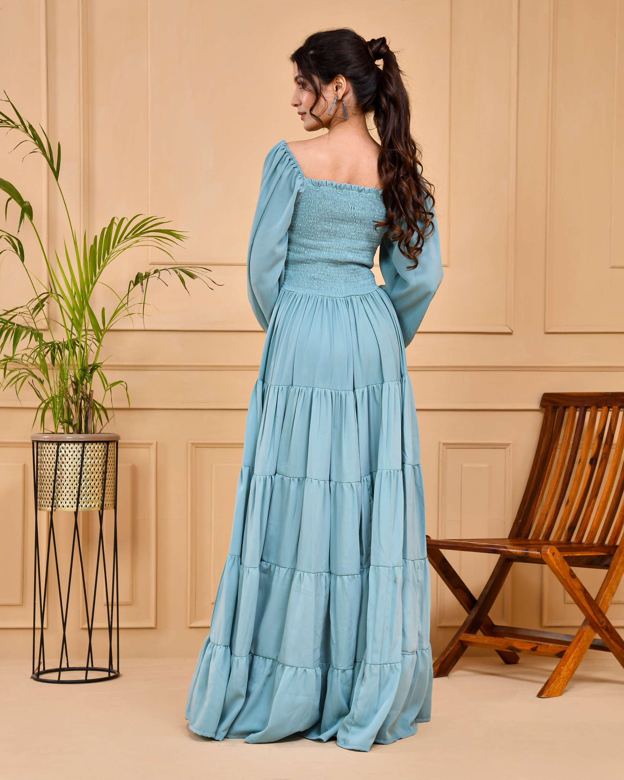 Powdwe Blue Long Tierd Dress