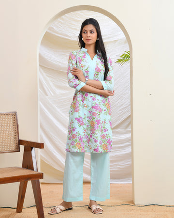 Blue Floral Cotton Co-ord Set