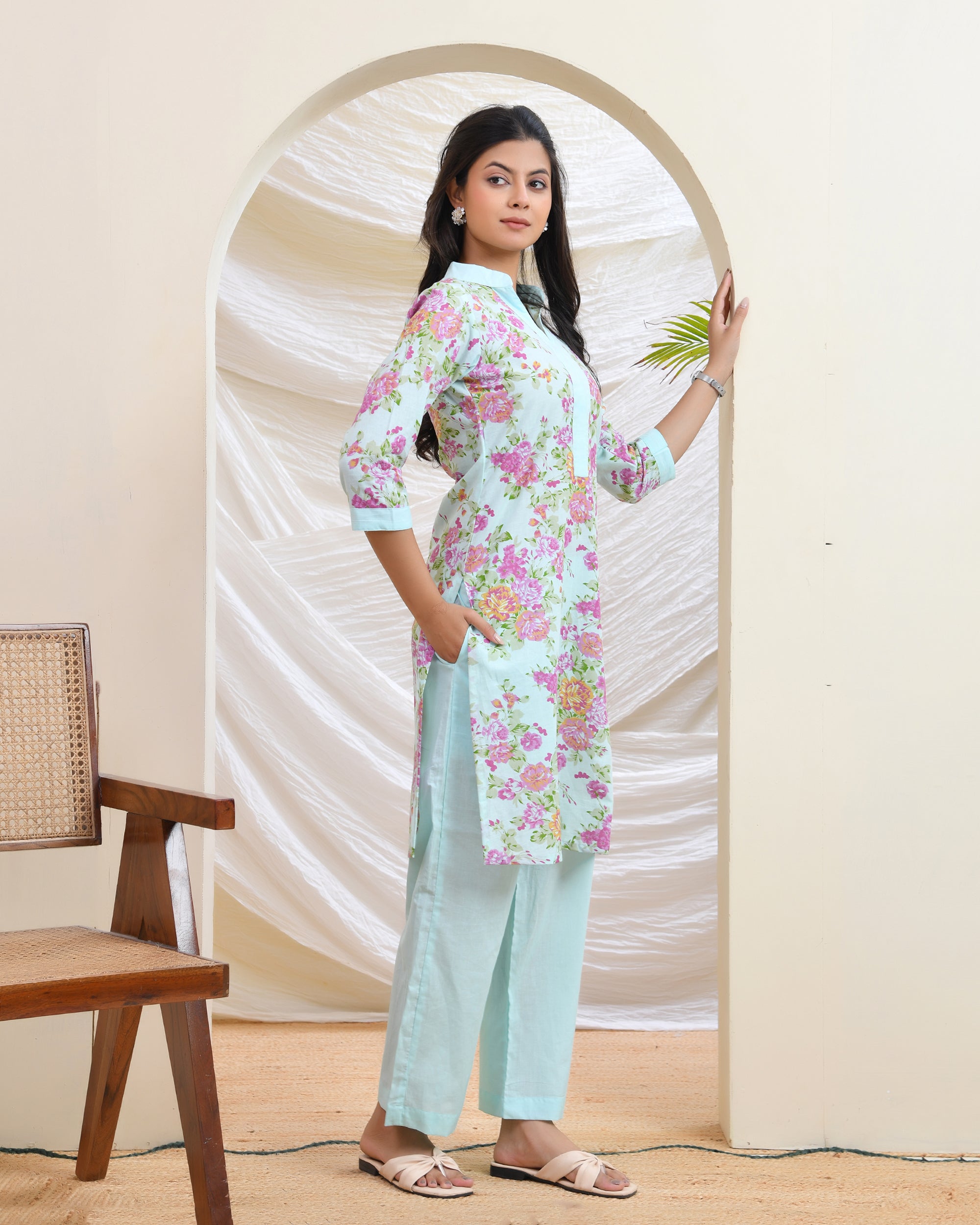 Blue Floral Cotton Co-ord Set