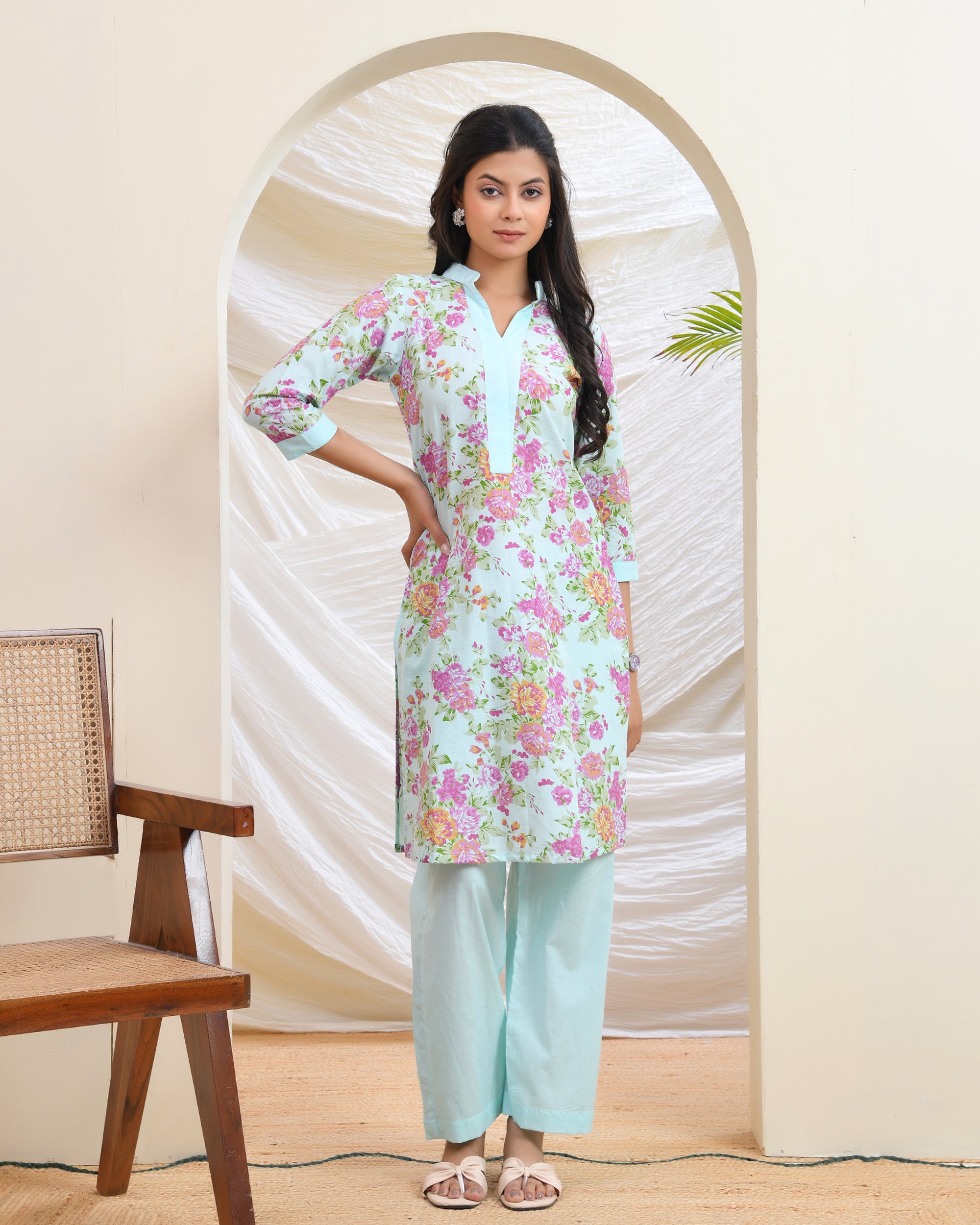 Blue Floral Cotton Co-ord Set