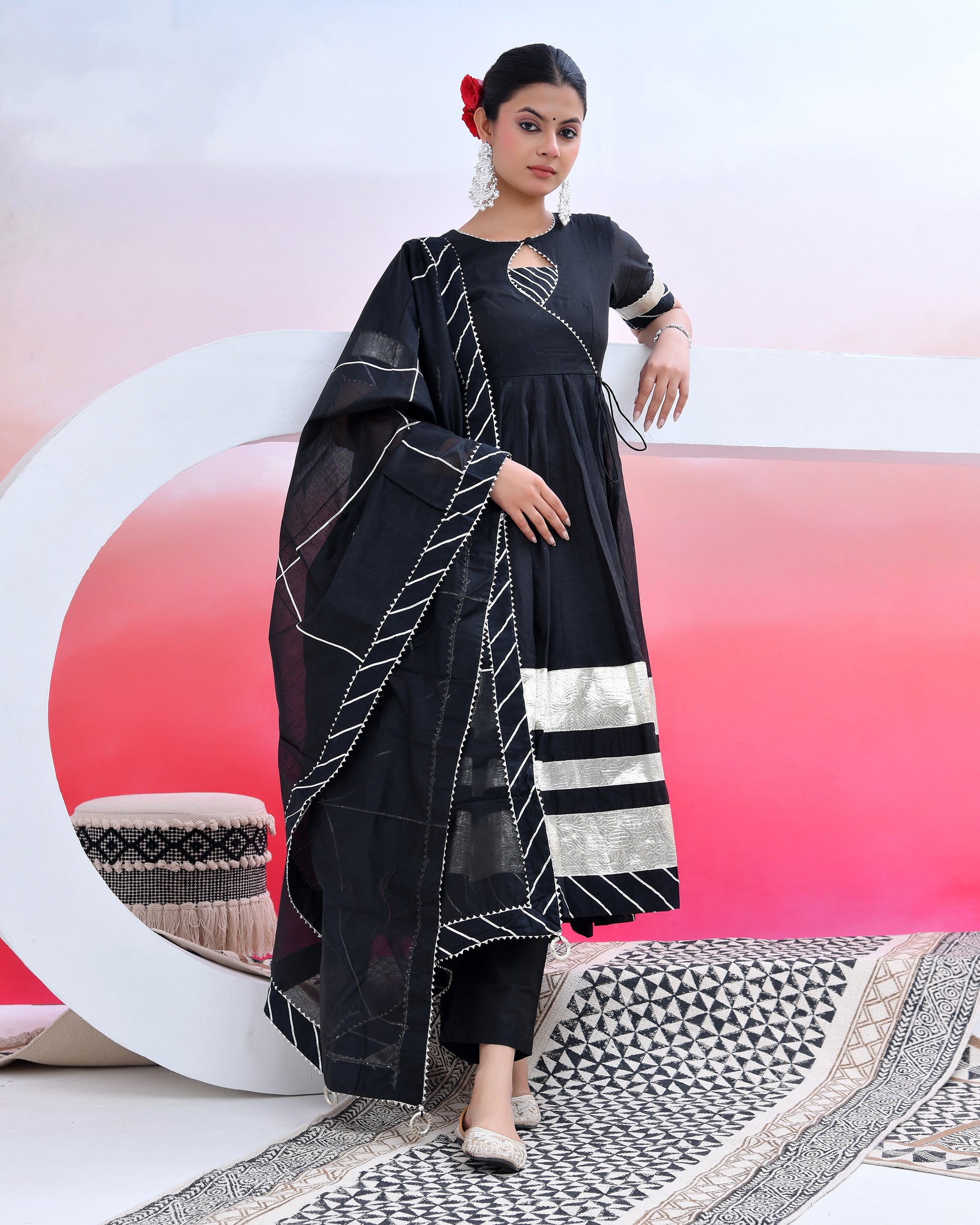 Grease Black Anarkali Suit Set