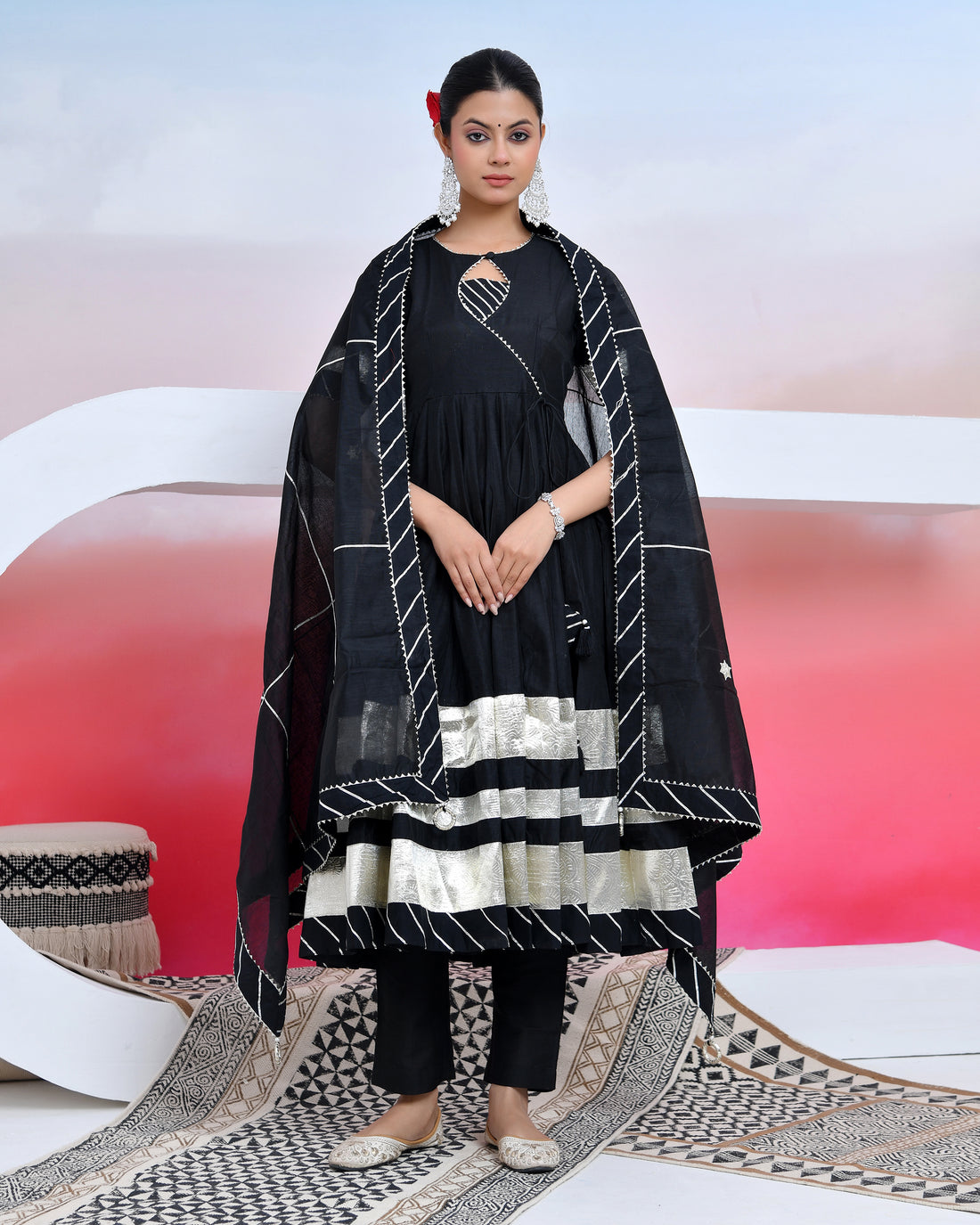 Grease Black Anarkali Suit Set