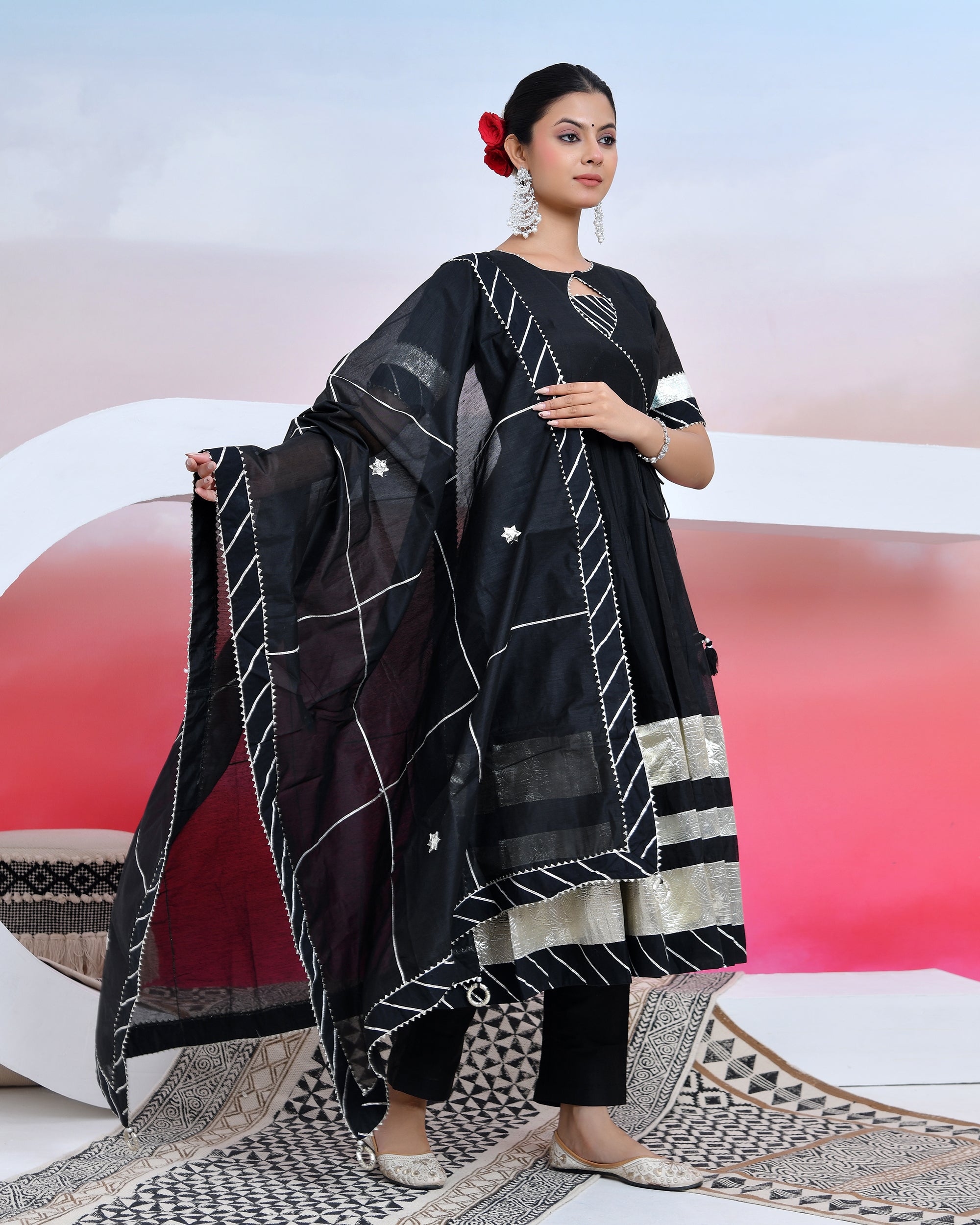 Grease Black Anarkali Suit Set