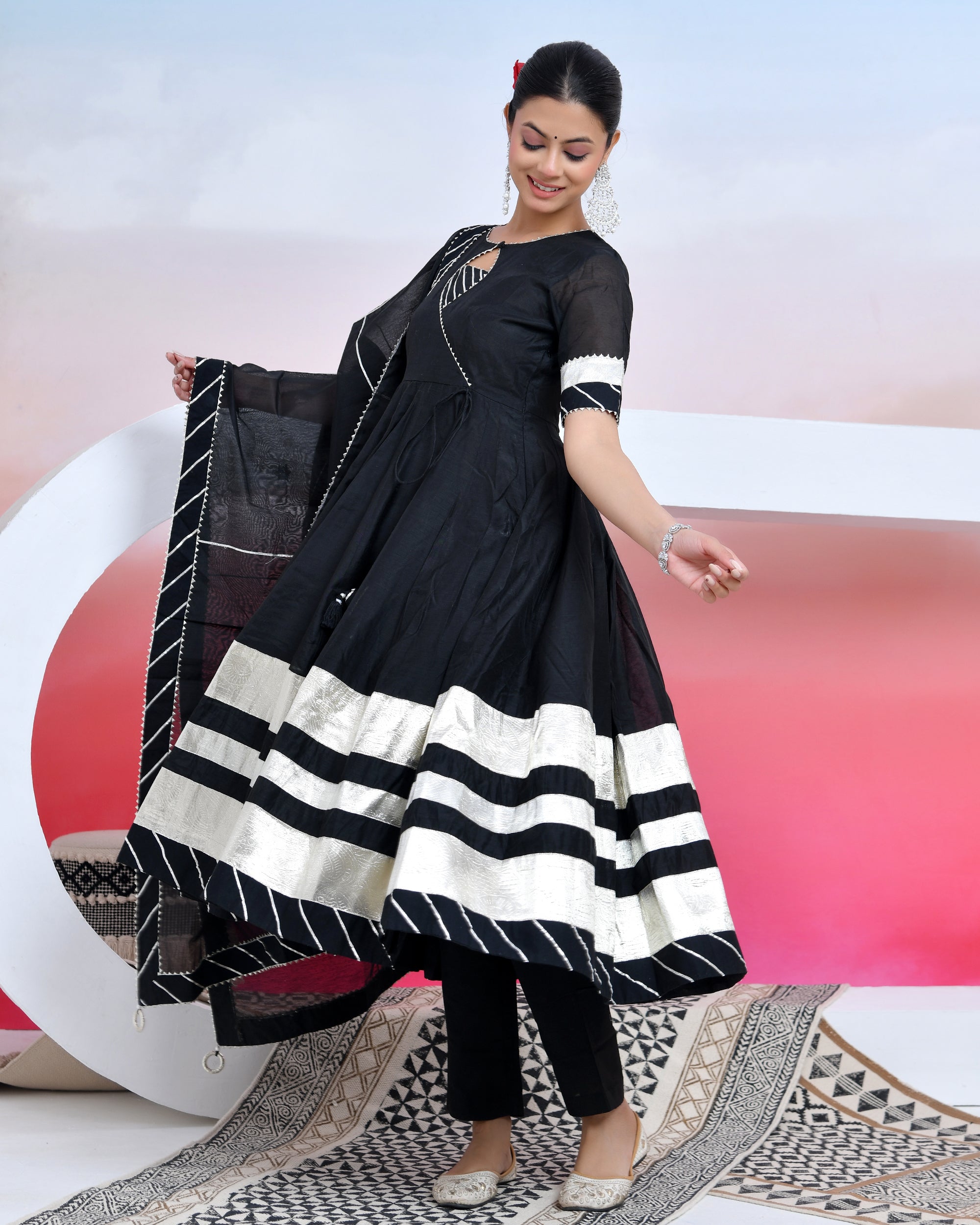 Grease Black Anarkali Suit Set