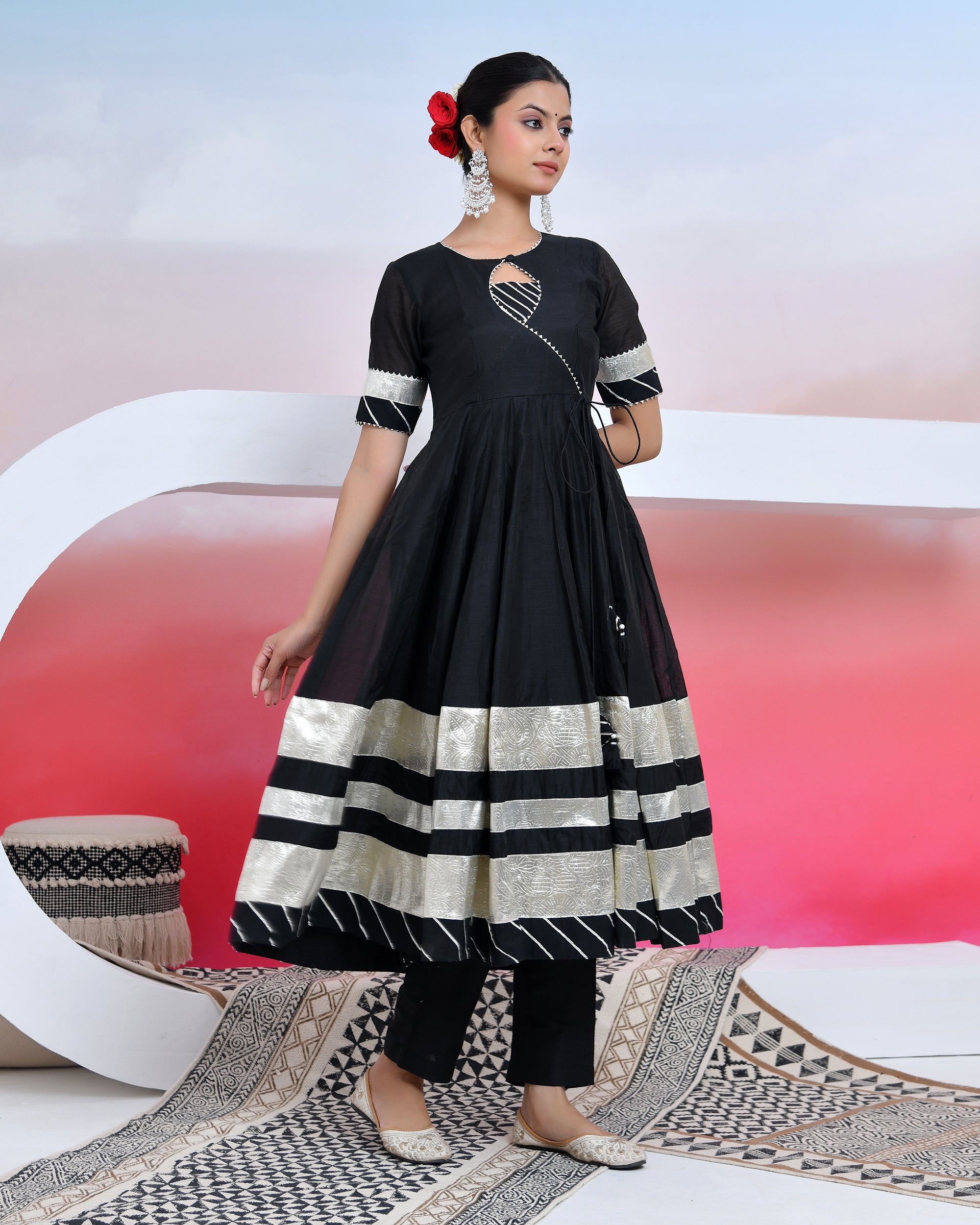 Grease Black Anarkali Suit Set