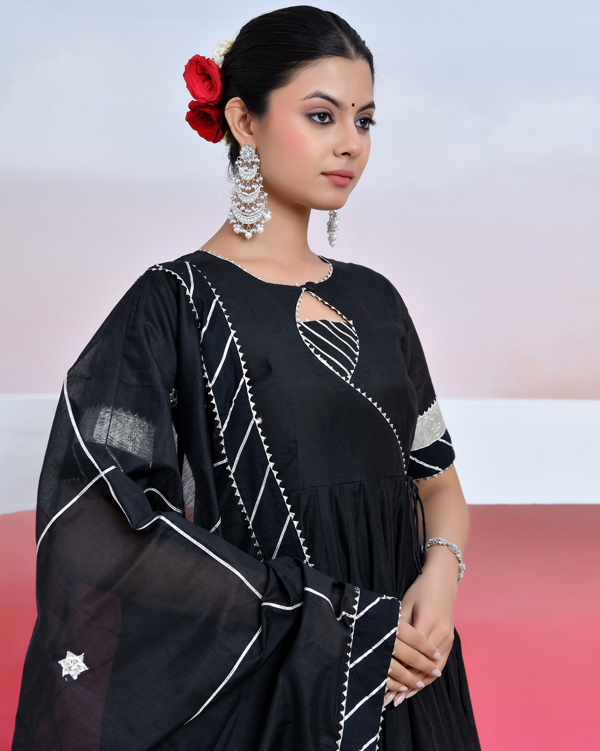 Grease Black Anarkali Suit Set