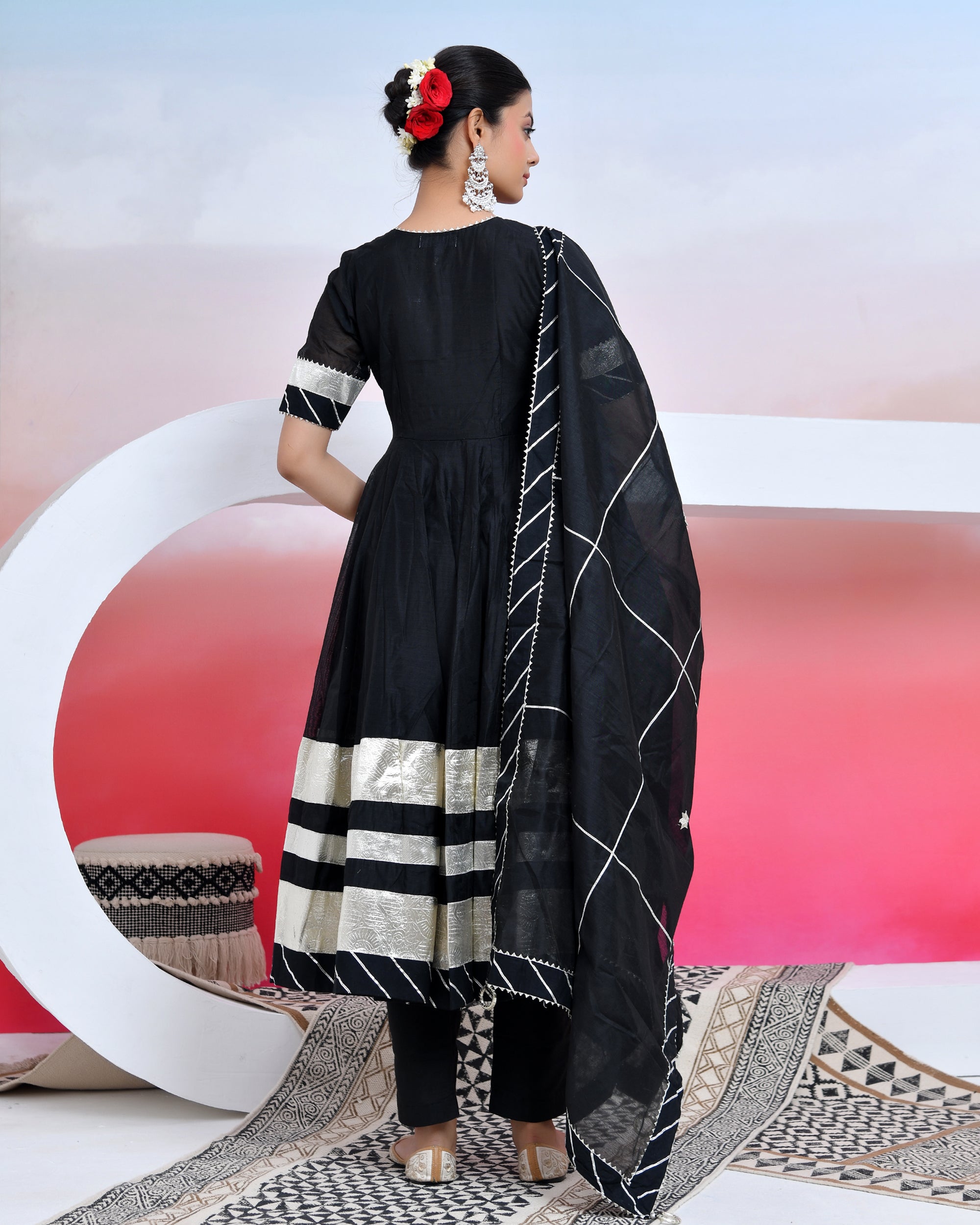 Grease Black Anarkali Suit Set