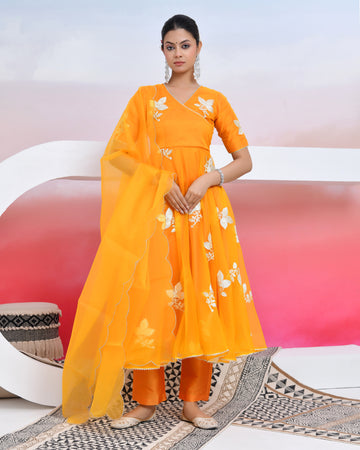 Yellow Gota Organza Suit Set