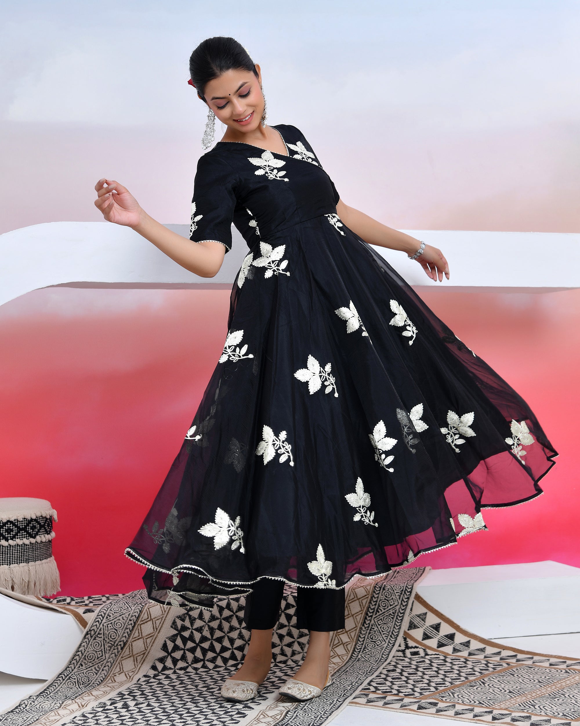 Black Gota Organza Anarkali Suit Set