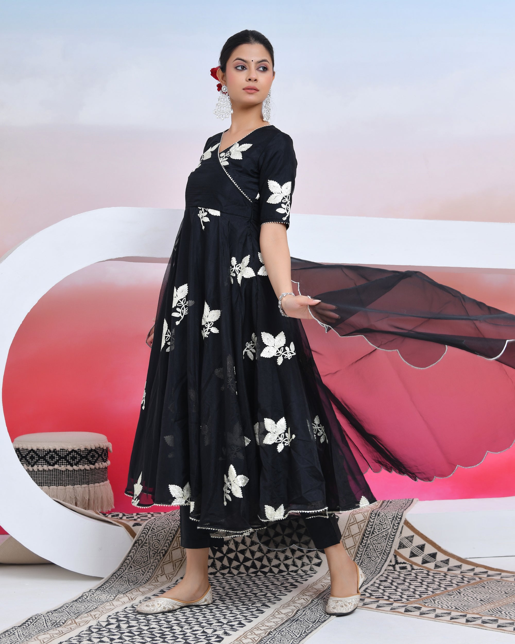 Black Gota Organza Anarkali Suit Set