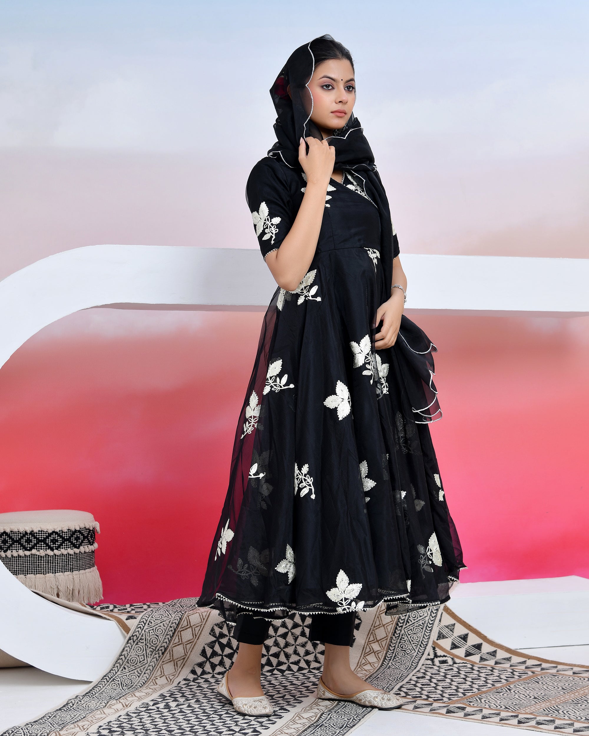 Black Gota Organza Anarkali Suit Set