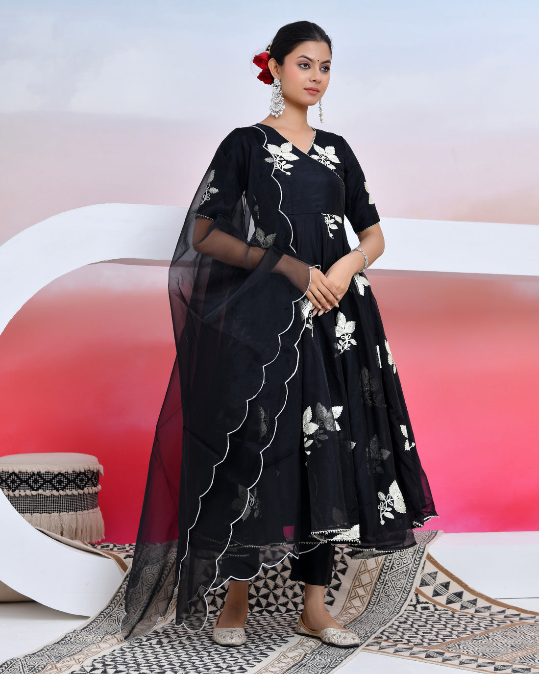 Black Gota Organza Anarkali Suit Set