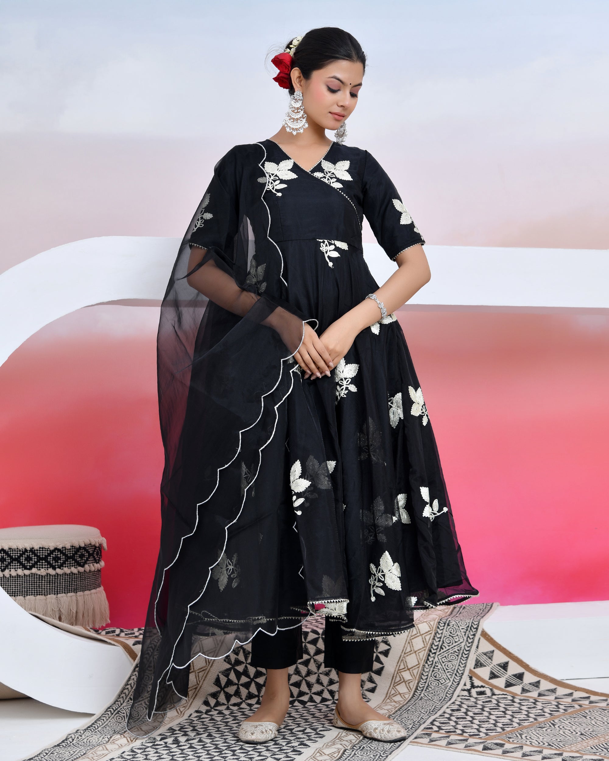 Black Gota Organza Anarkali Suit Set
