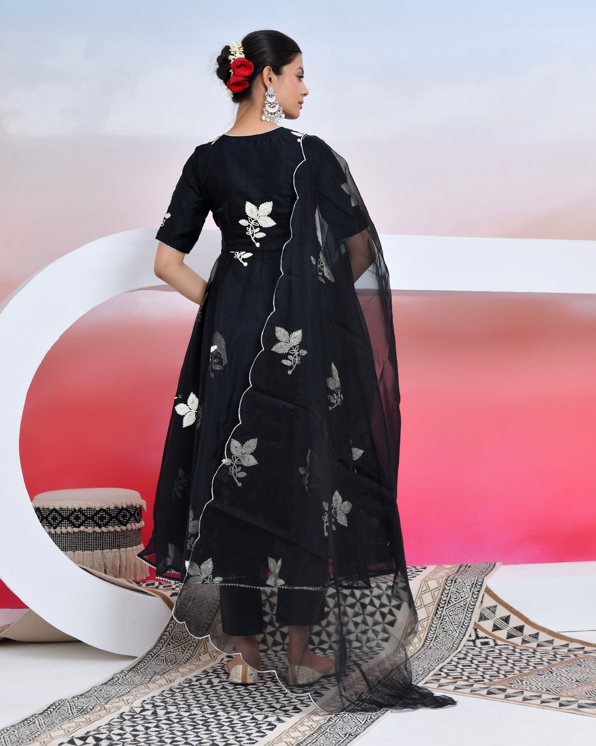 Black Gota Organza Anarkali Suit Set