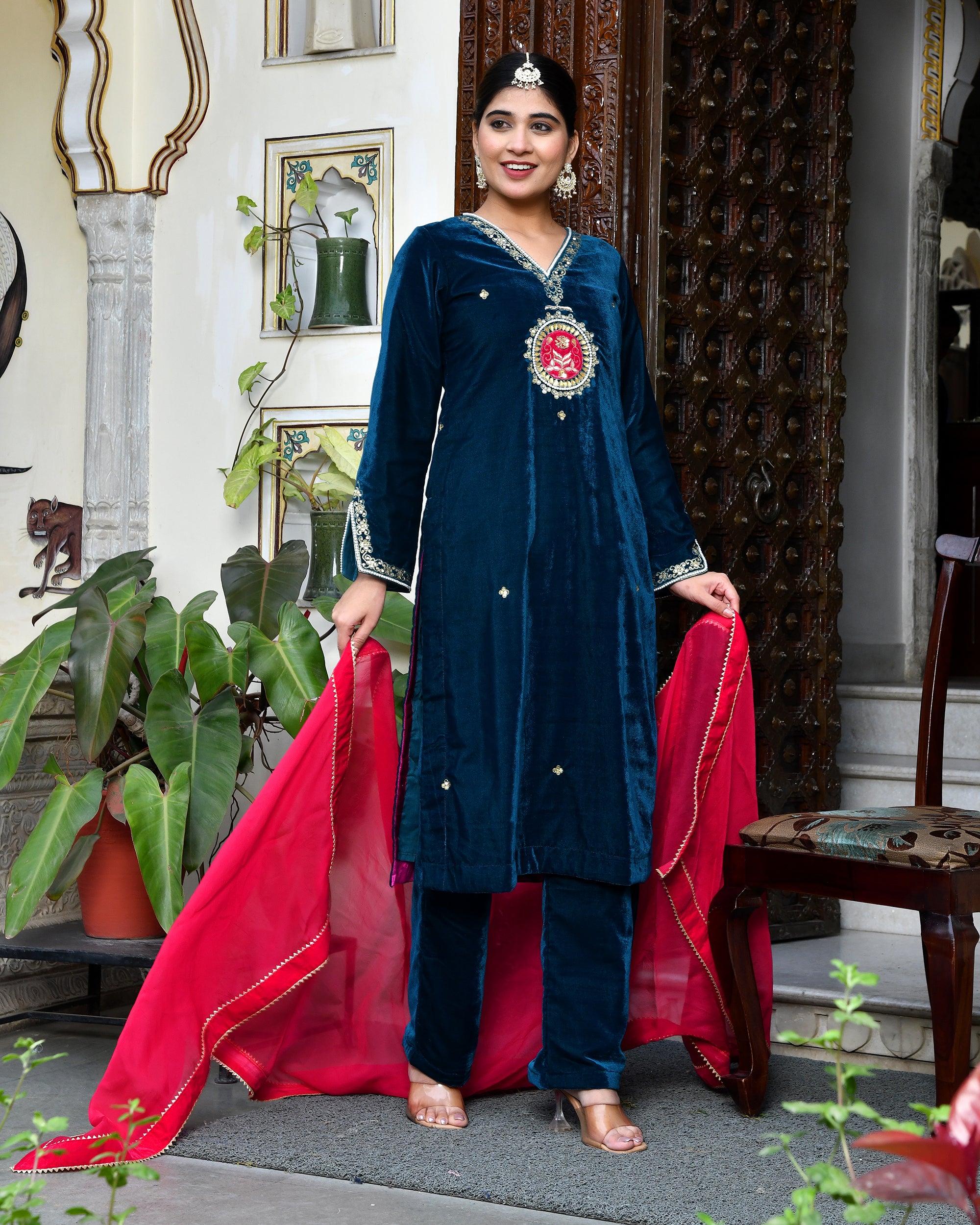 Bela Velvet with Organza Duppta Set