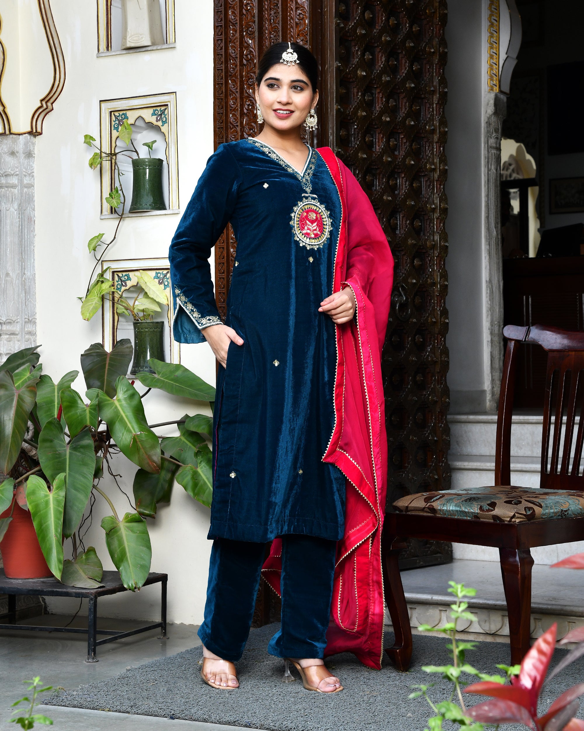 Bela Velvet with Organza Duppta Set