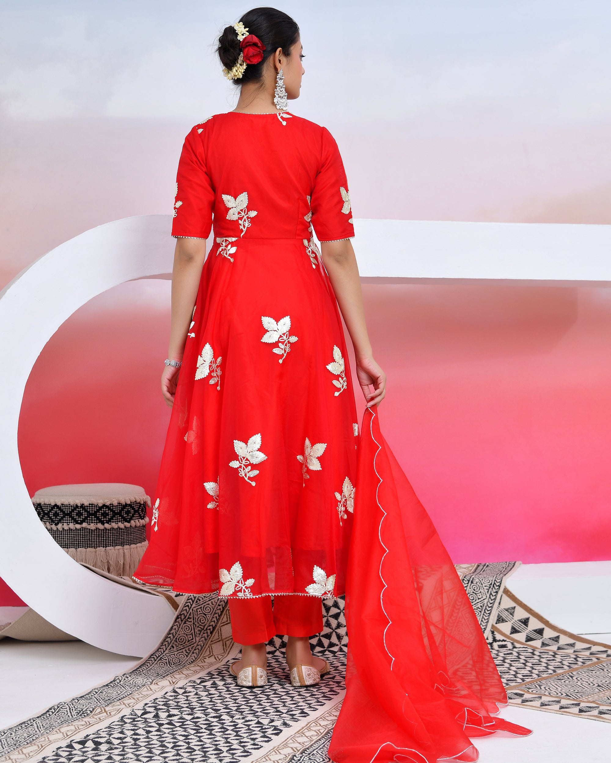 Red Gota Organza Suit Set