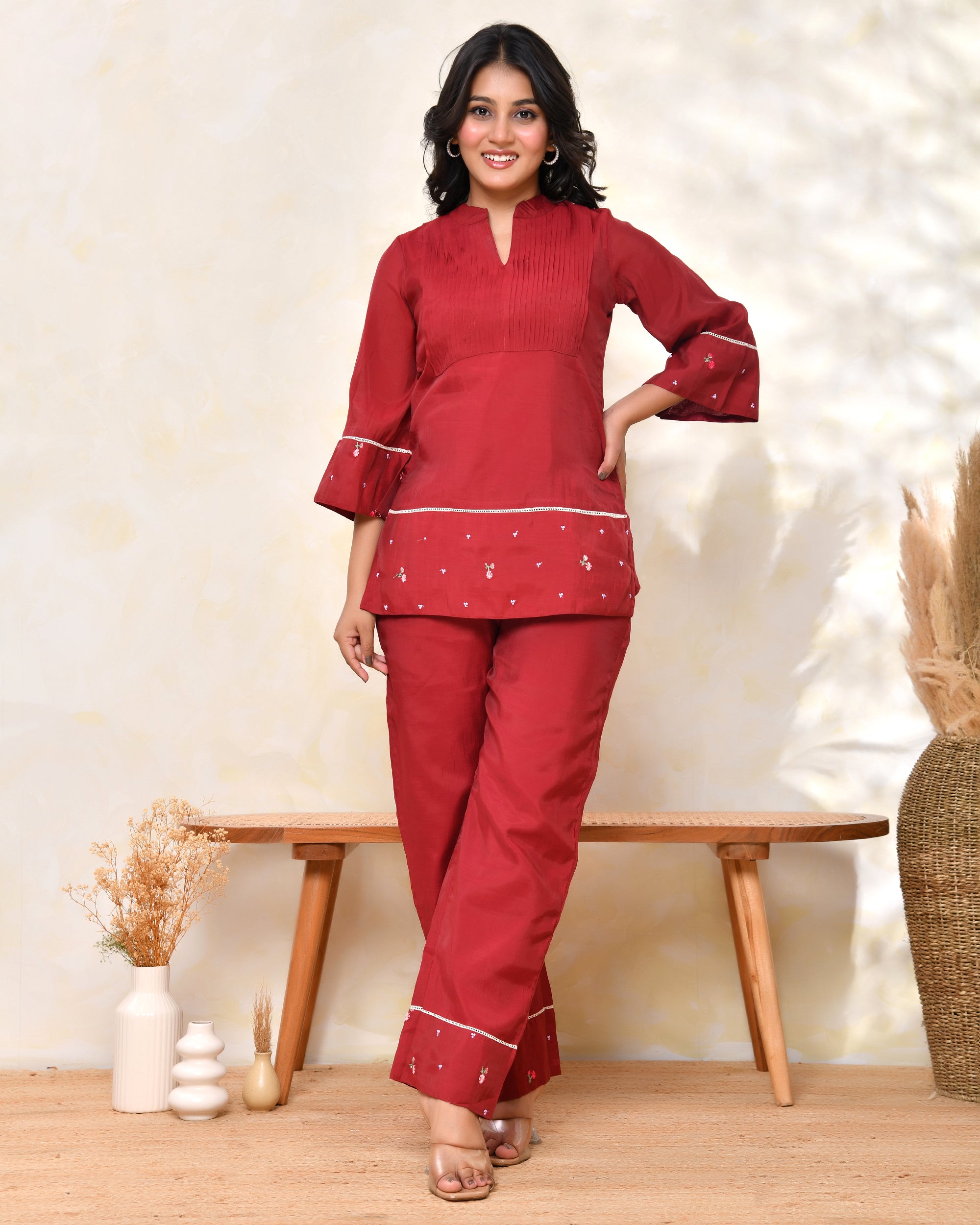 Maroon Phuleri Coord Set