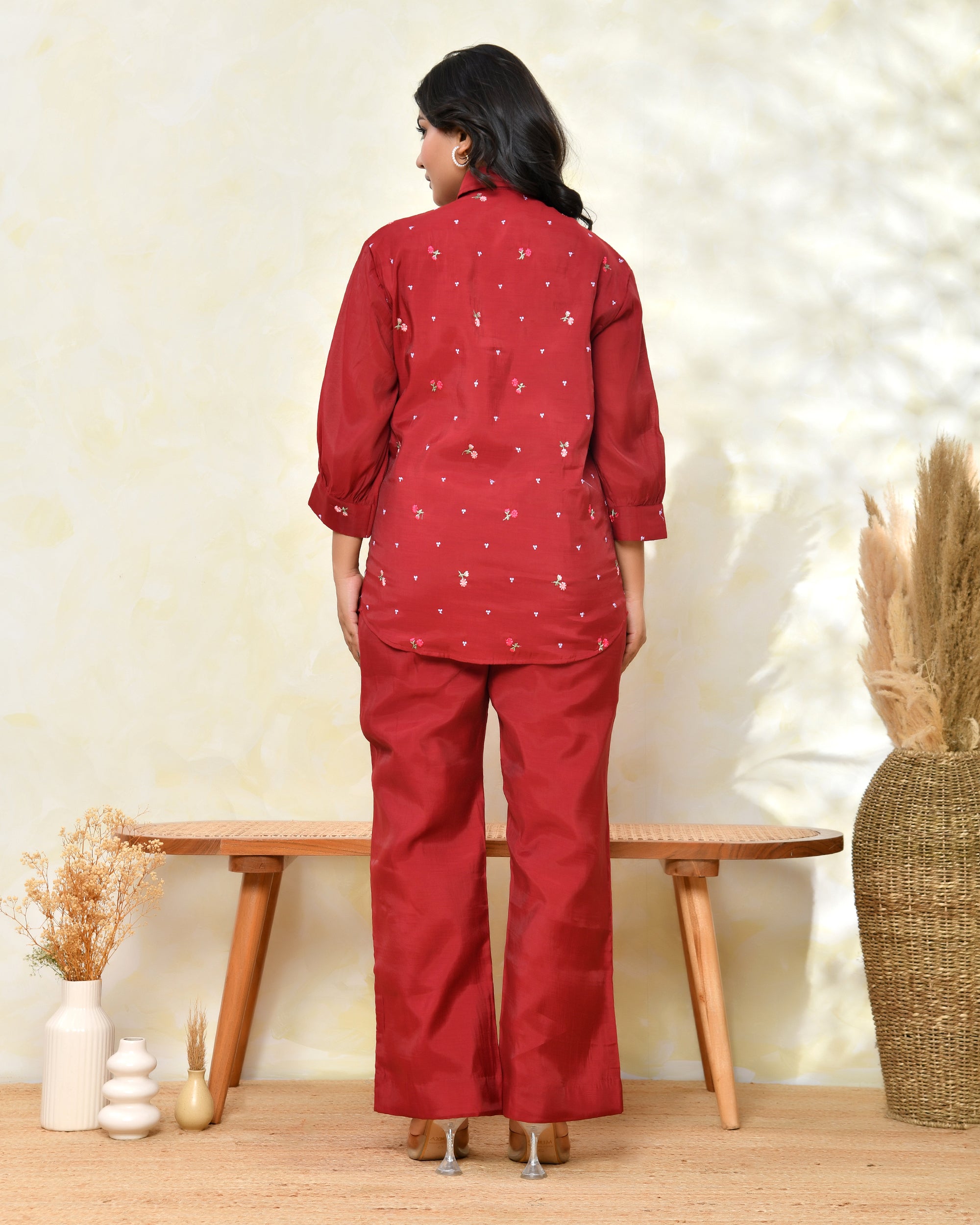 Marron Malchanderi Shirt Coord Set