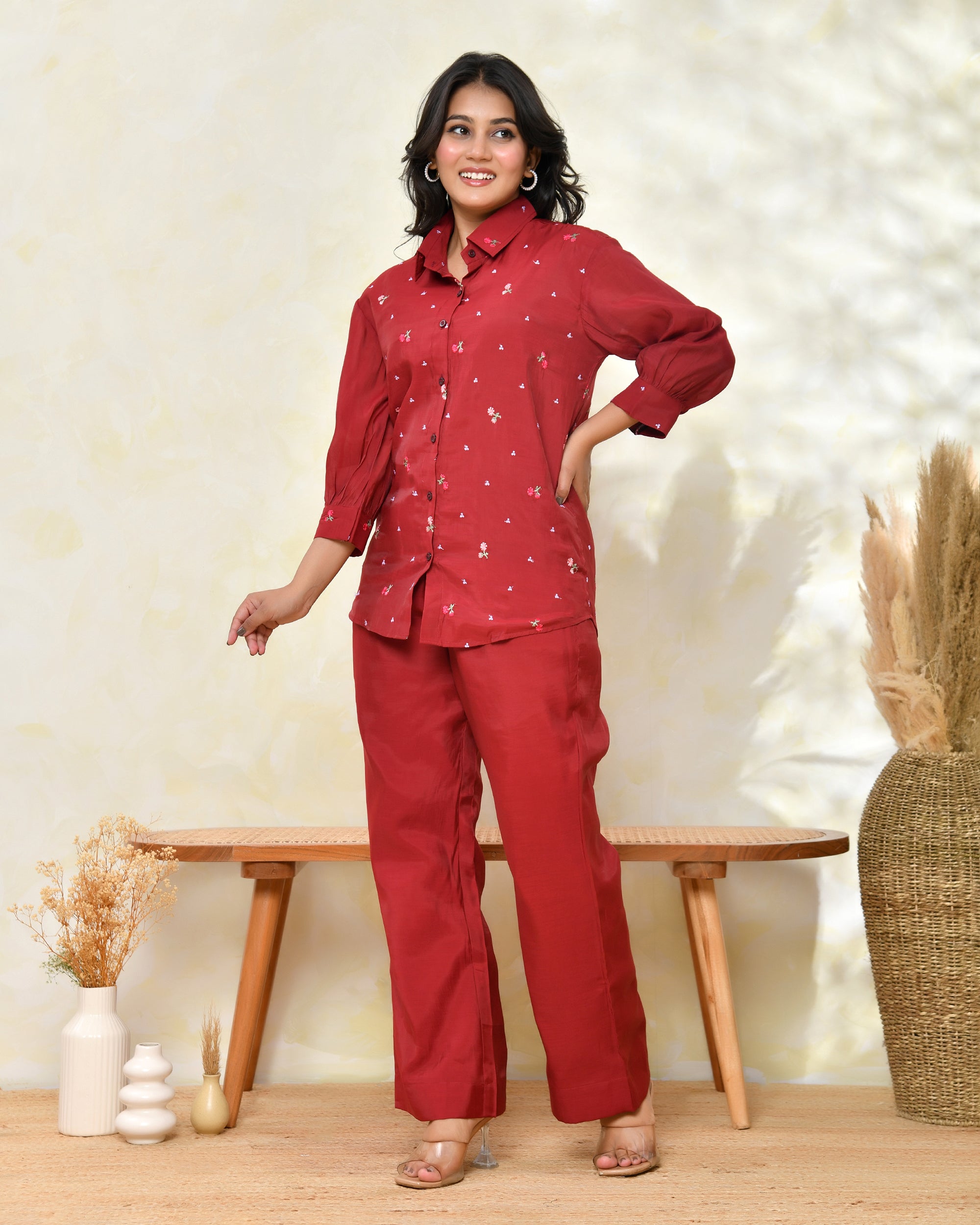 Marron Malchanderi Shirt Coord Set