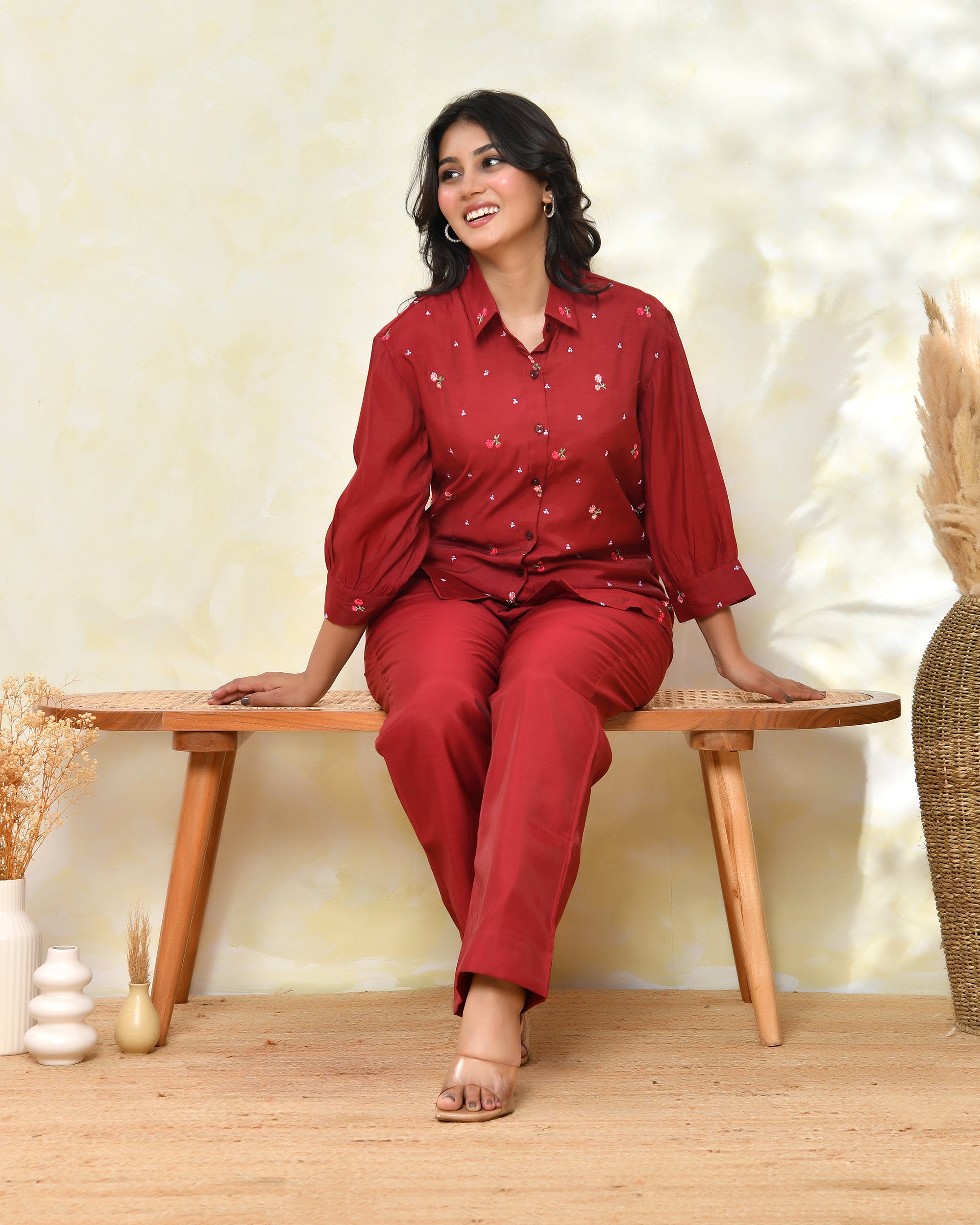 Marron Malchanderi Shirt Coord Set