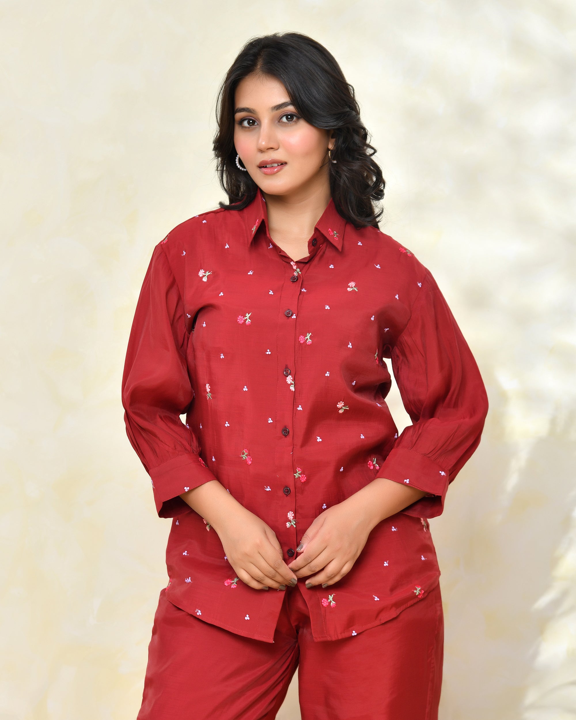 Marron Malchanderi Shirt Coord Set