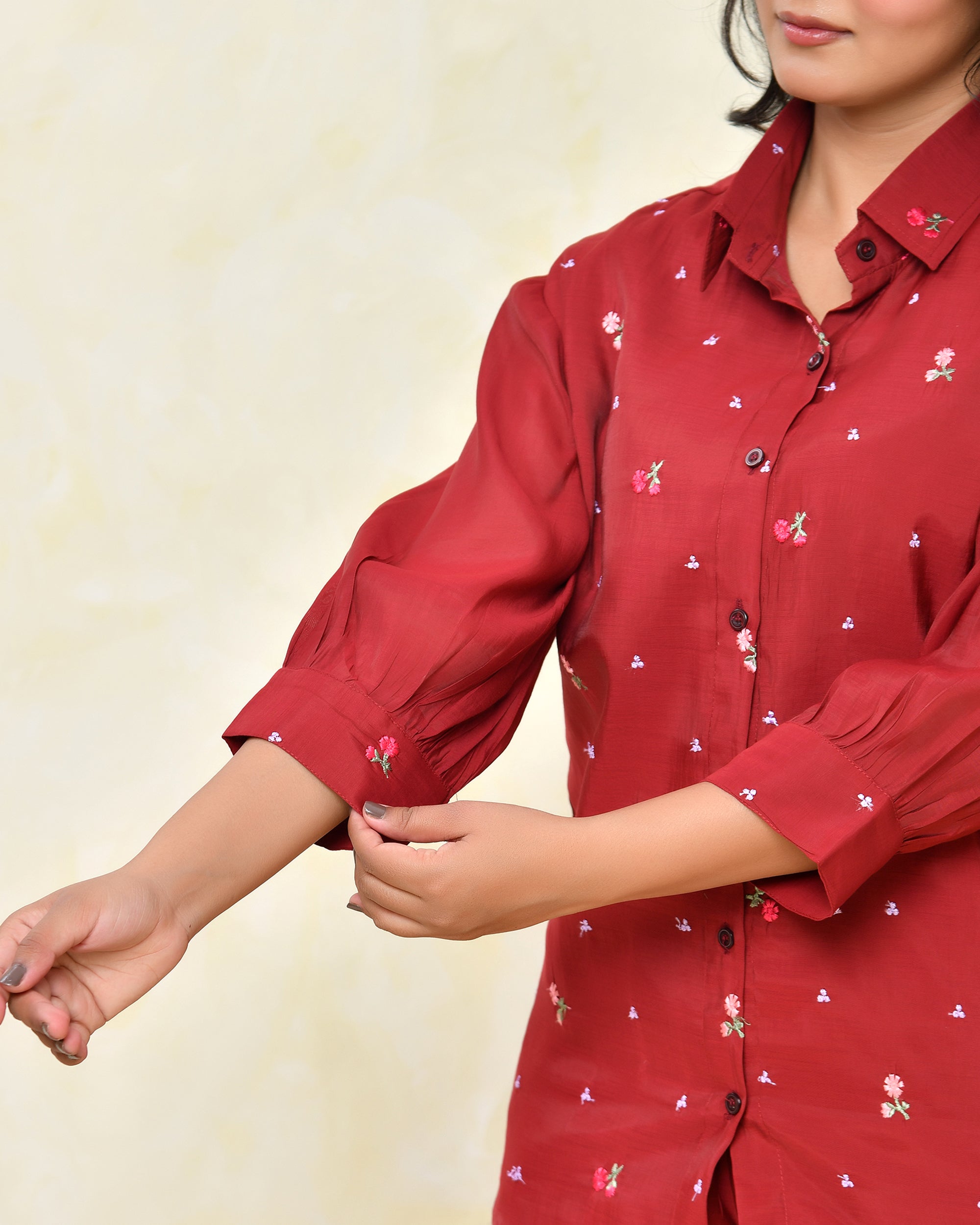 Marron Malchanderi Shirt Coord Set