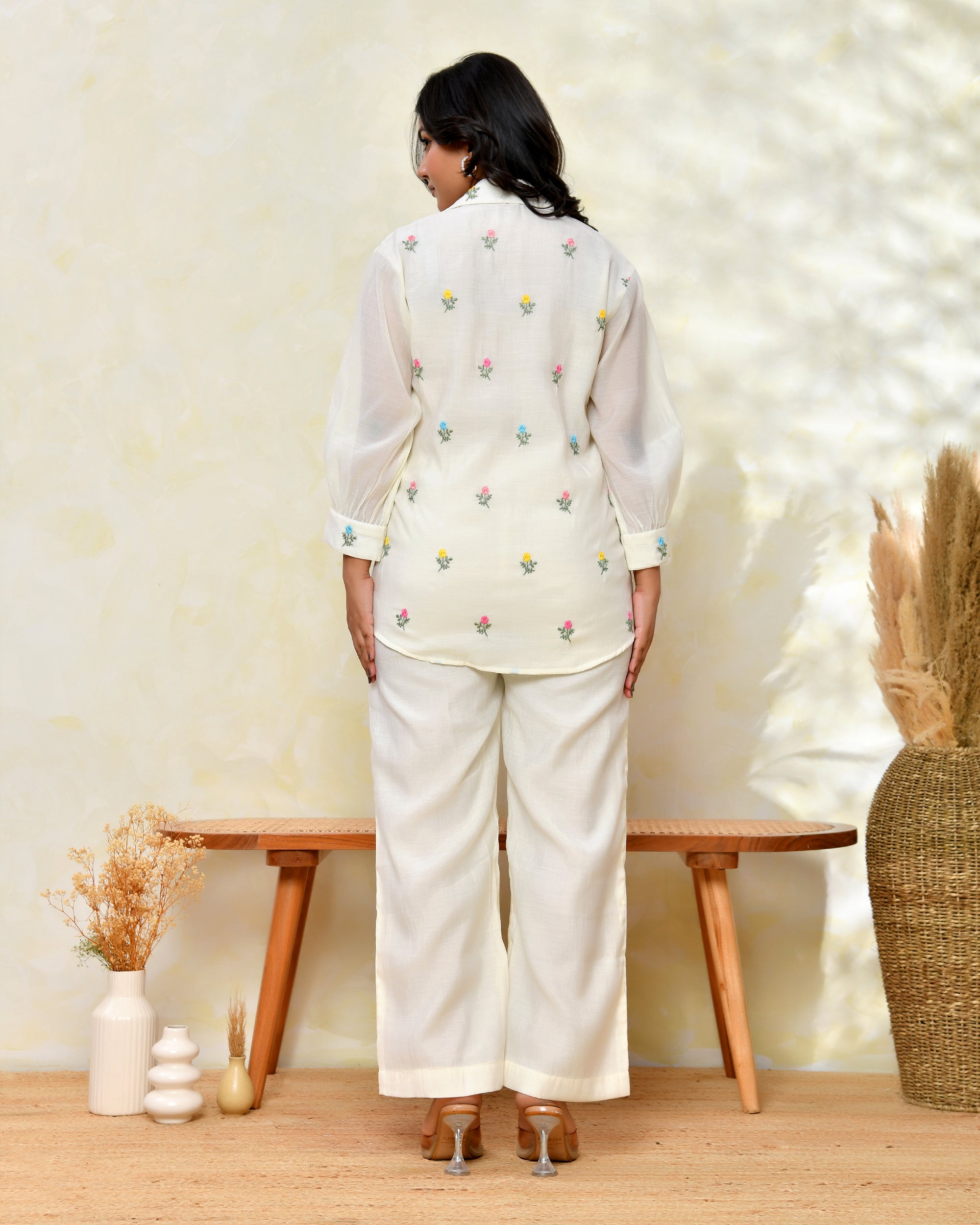 White Malchanderi Shirt Coord Set