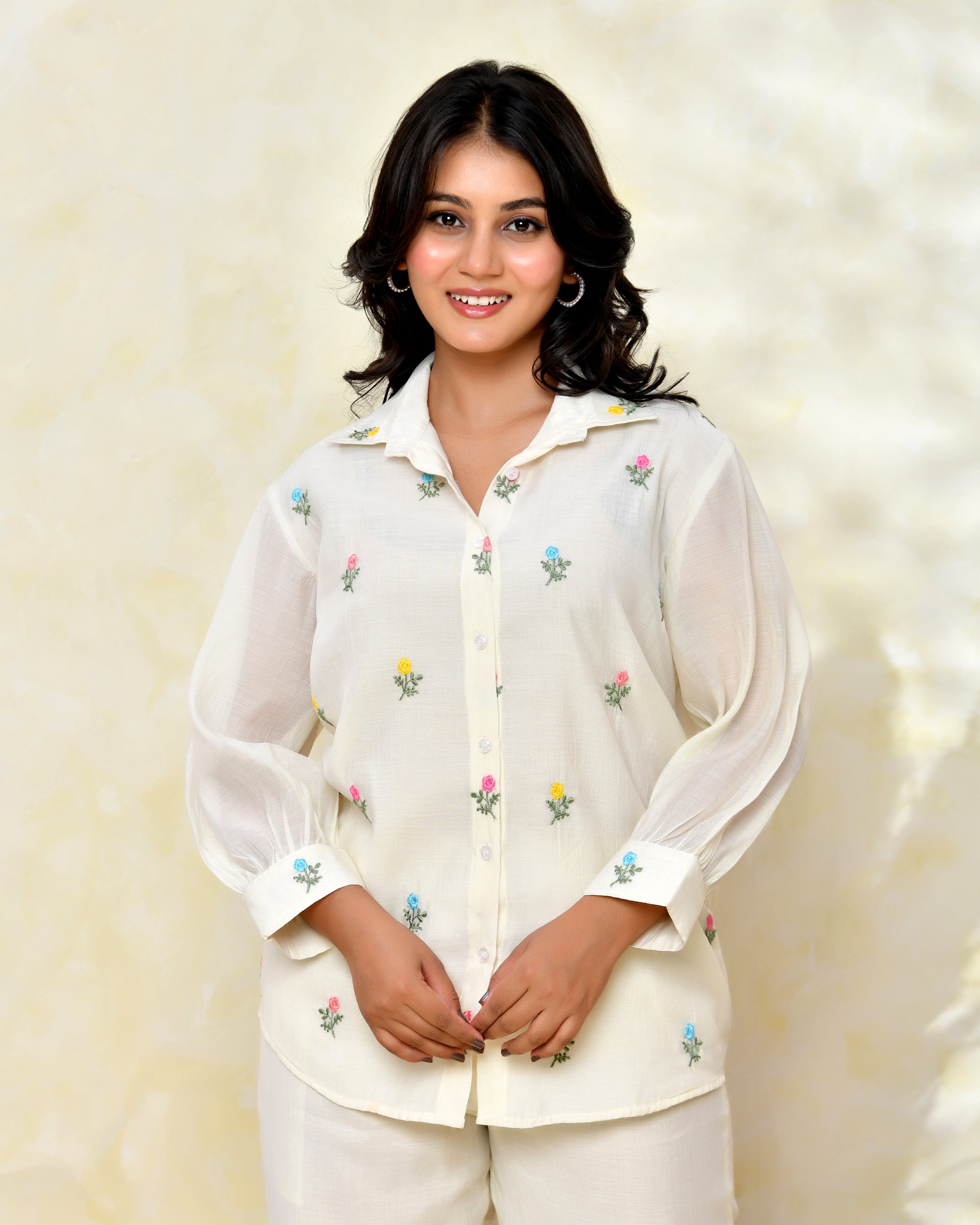 White Malchanderi Shirt Coord Set