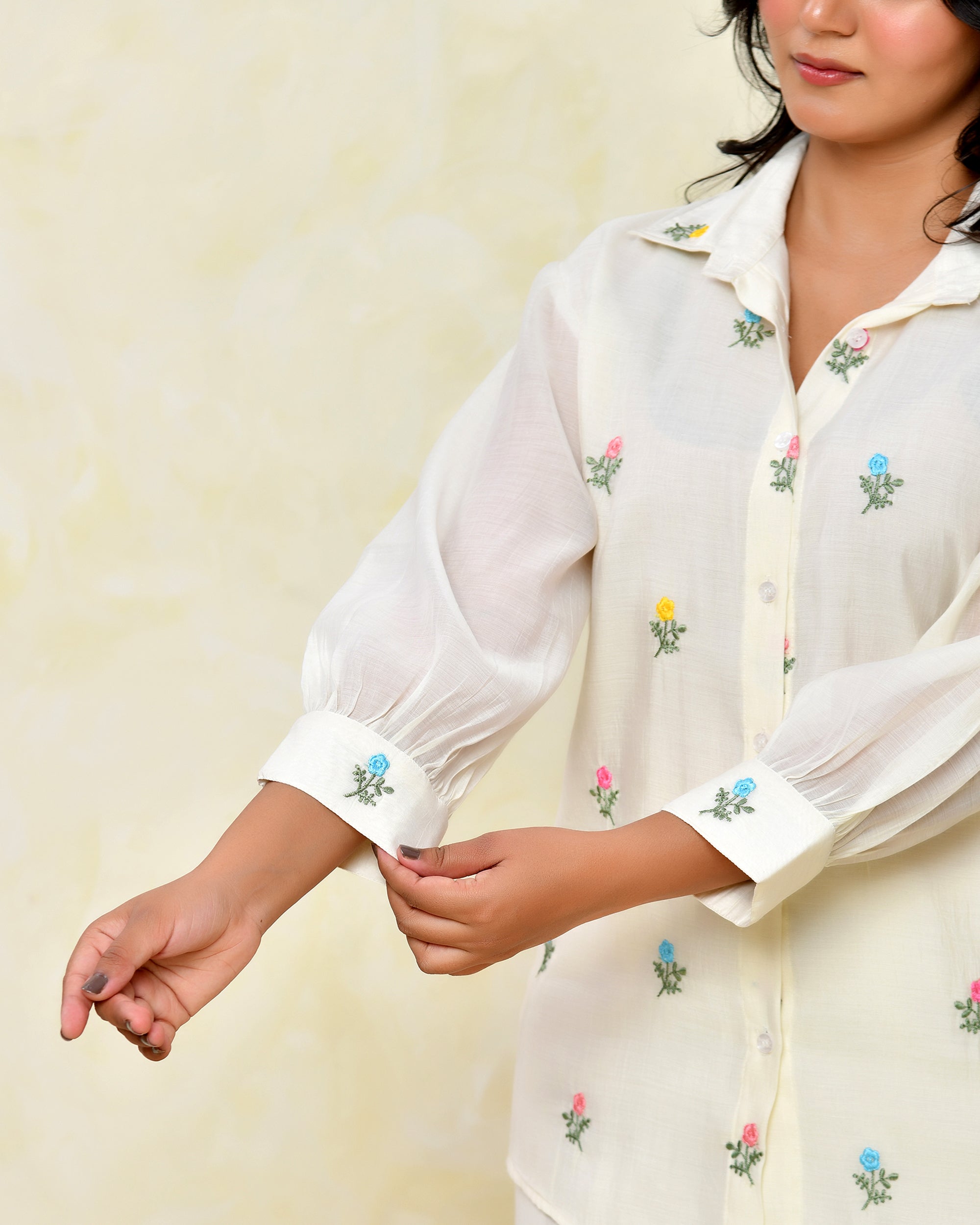 White Malchanderi Shirt Coord Set