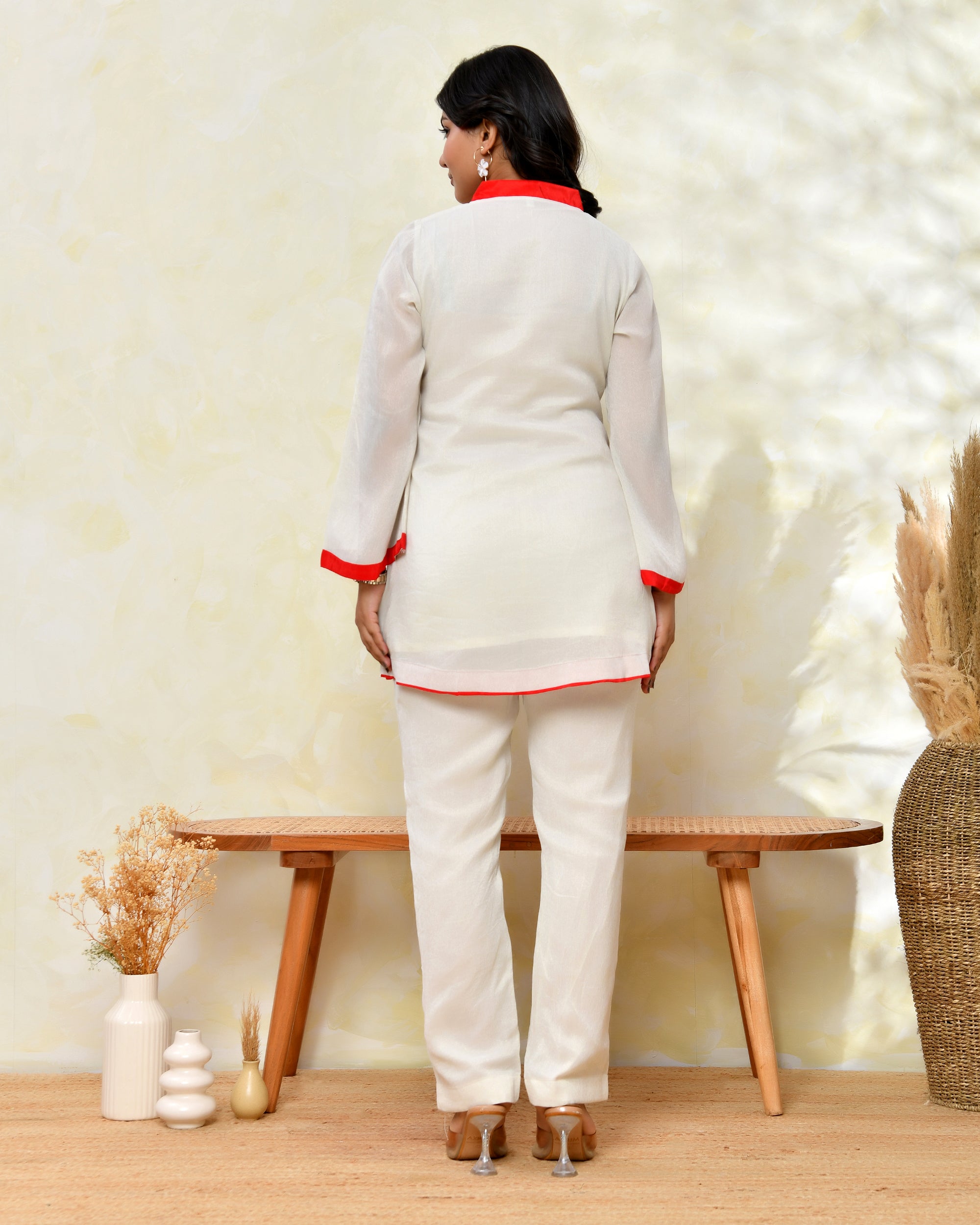 Red Chinon Handwork Coord Set
