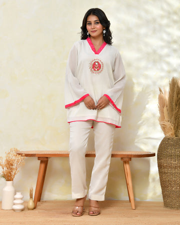 Pink Chinon Handwork Coord Set