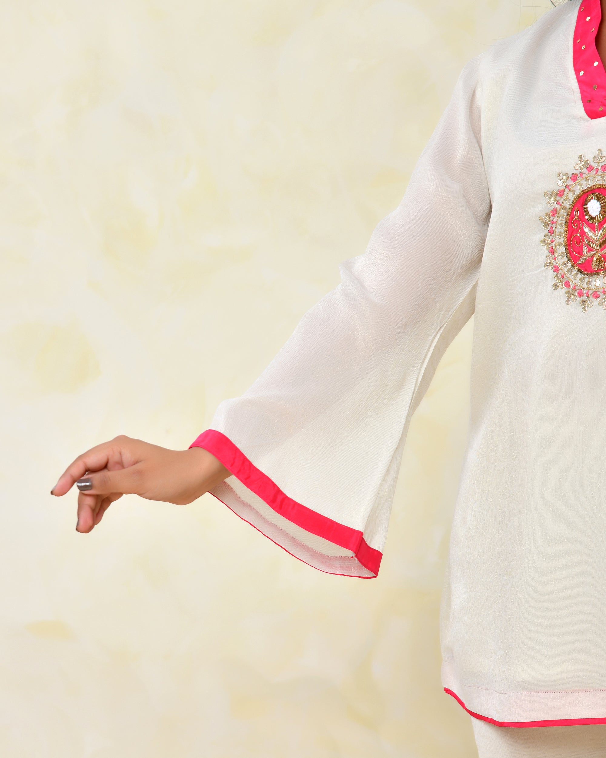 Pink Chinon Handwork Coord Set