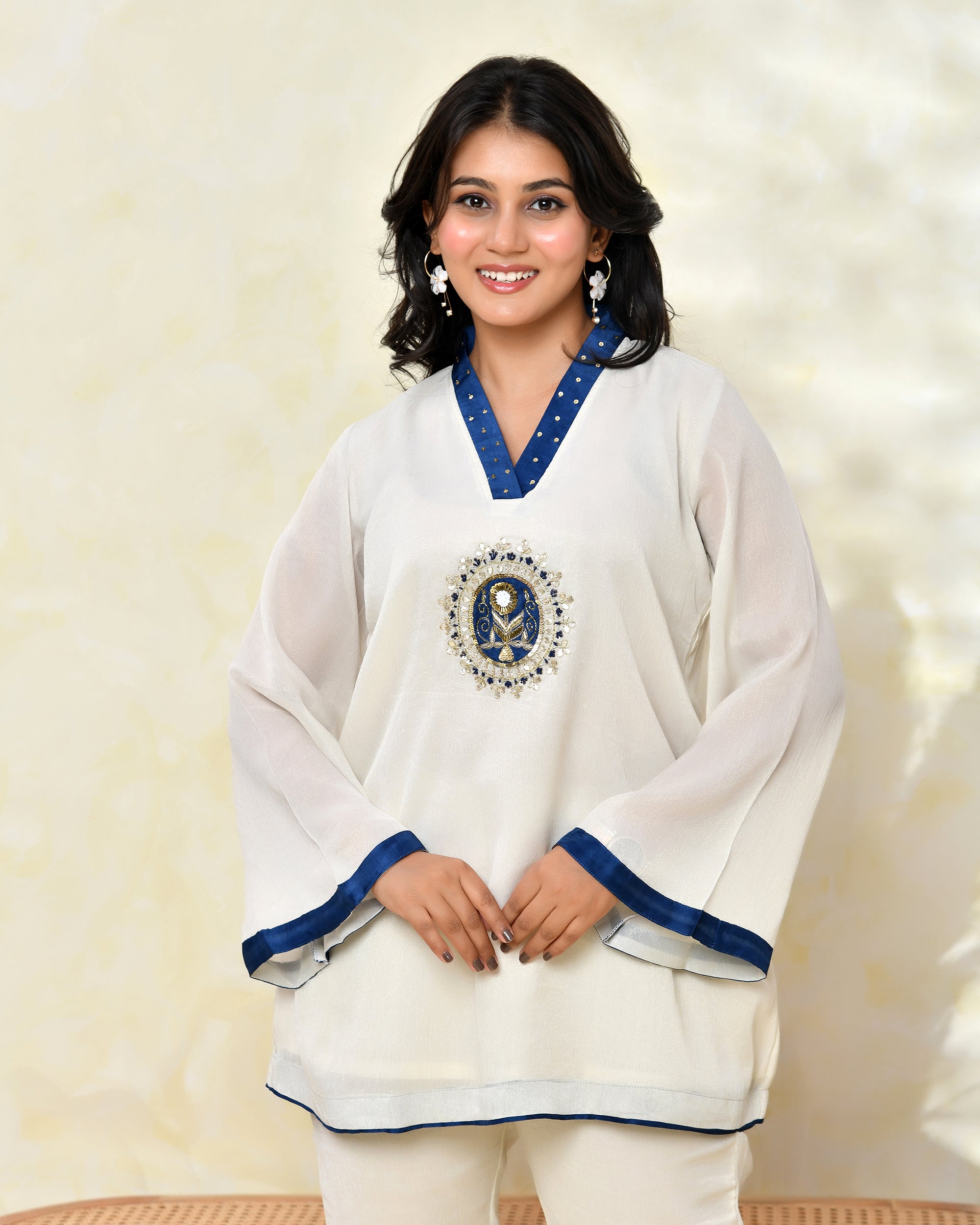 Blue Chinon Handwork Coord Set
