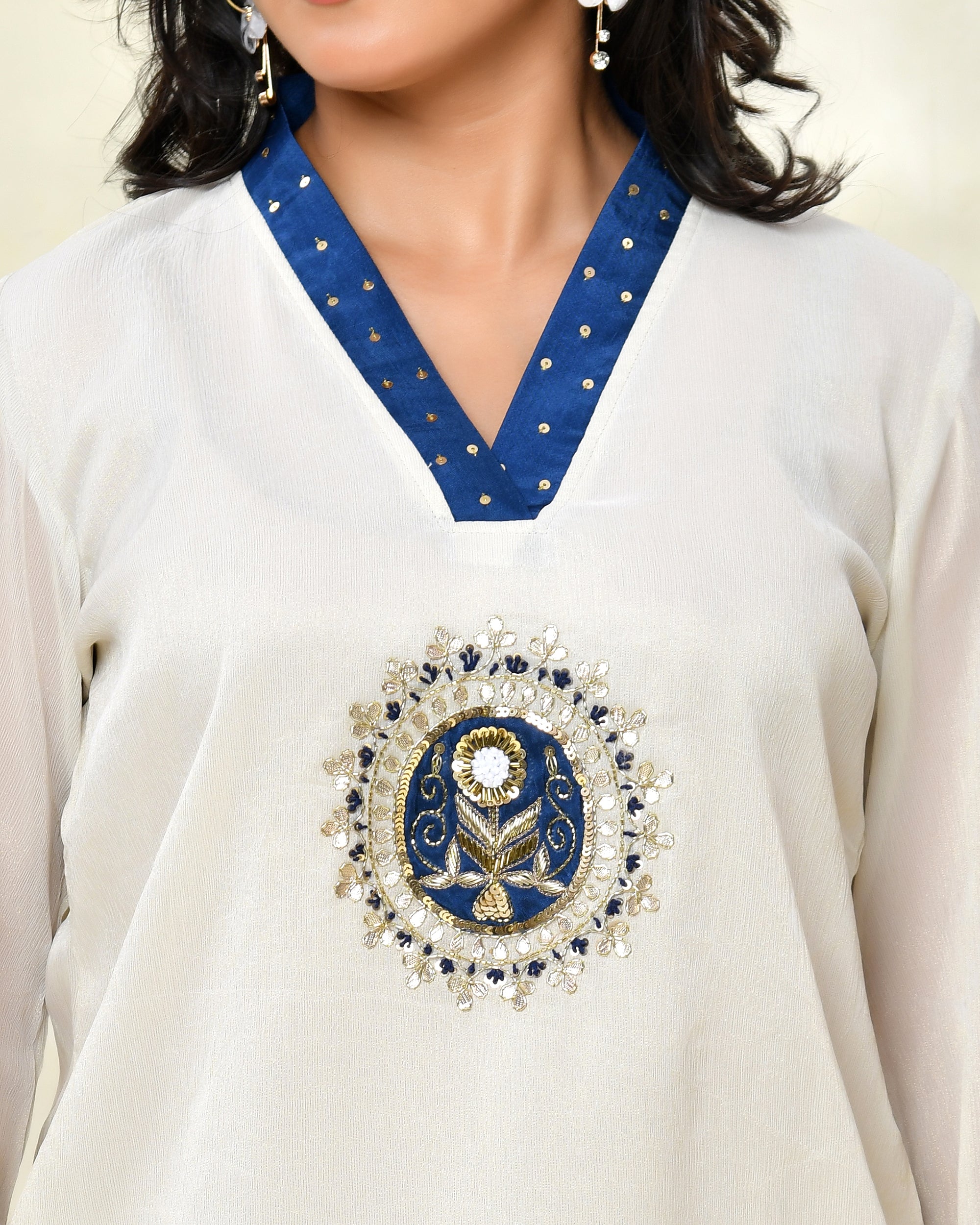 Blue Chinon Handwork Coord Set