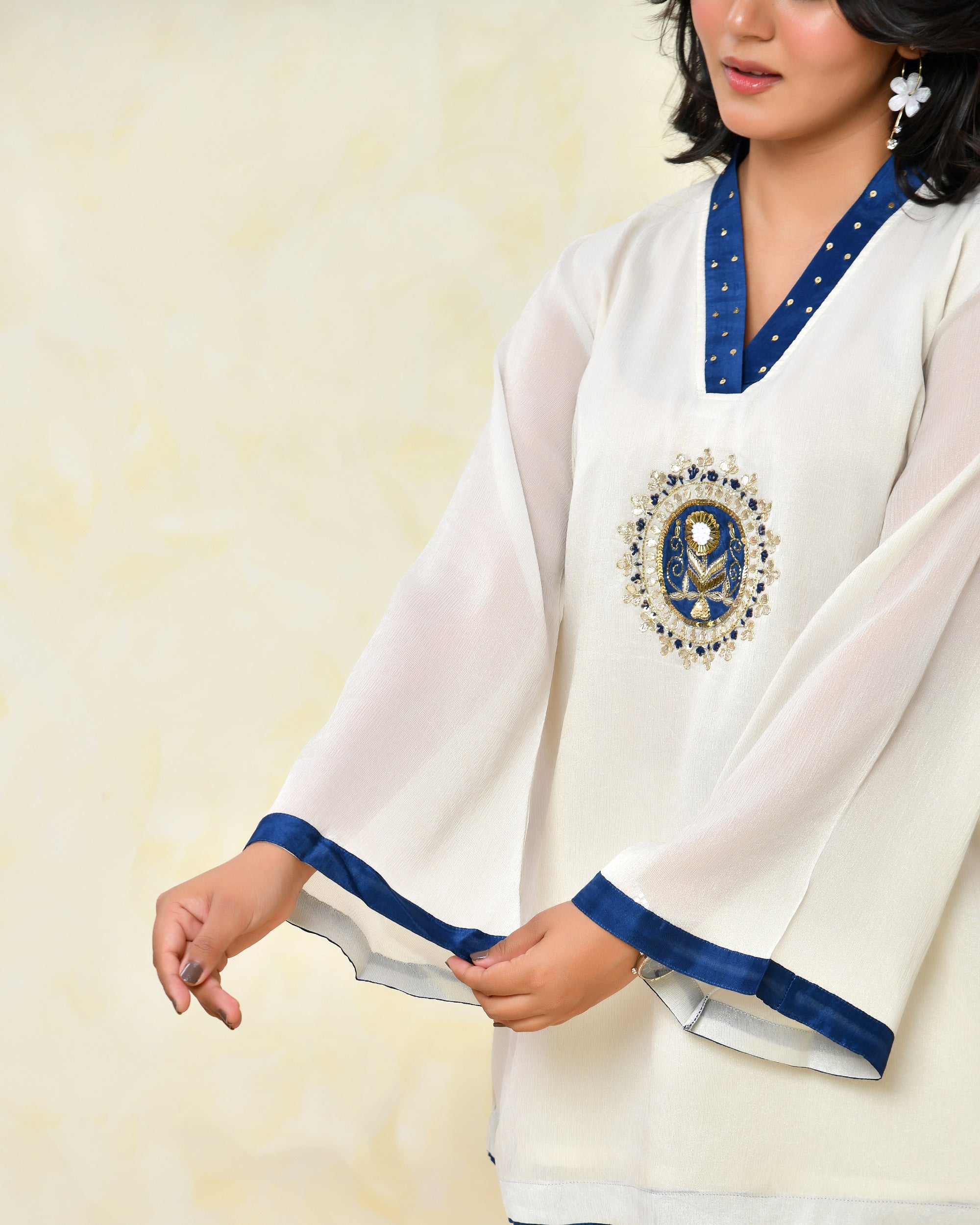 Blue Chinon Handwork Coord Set