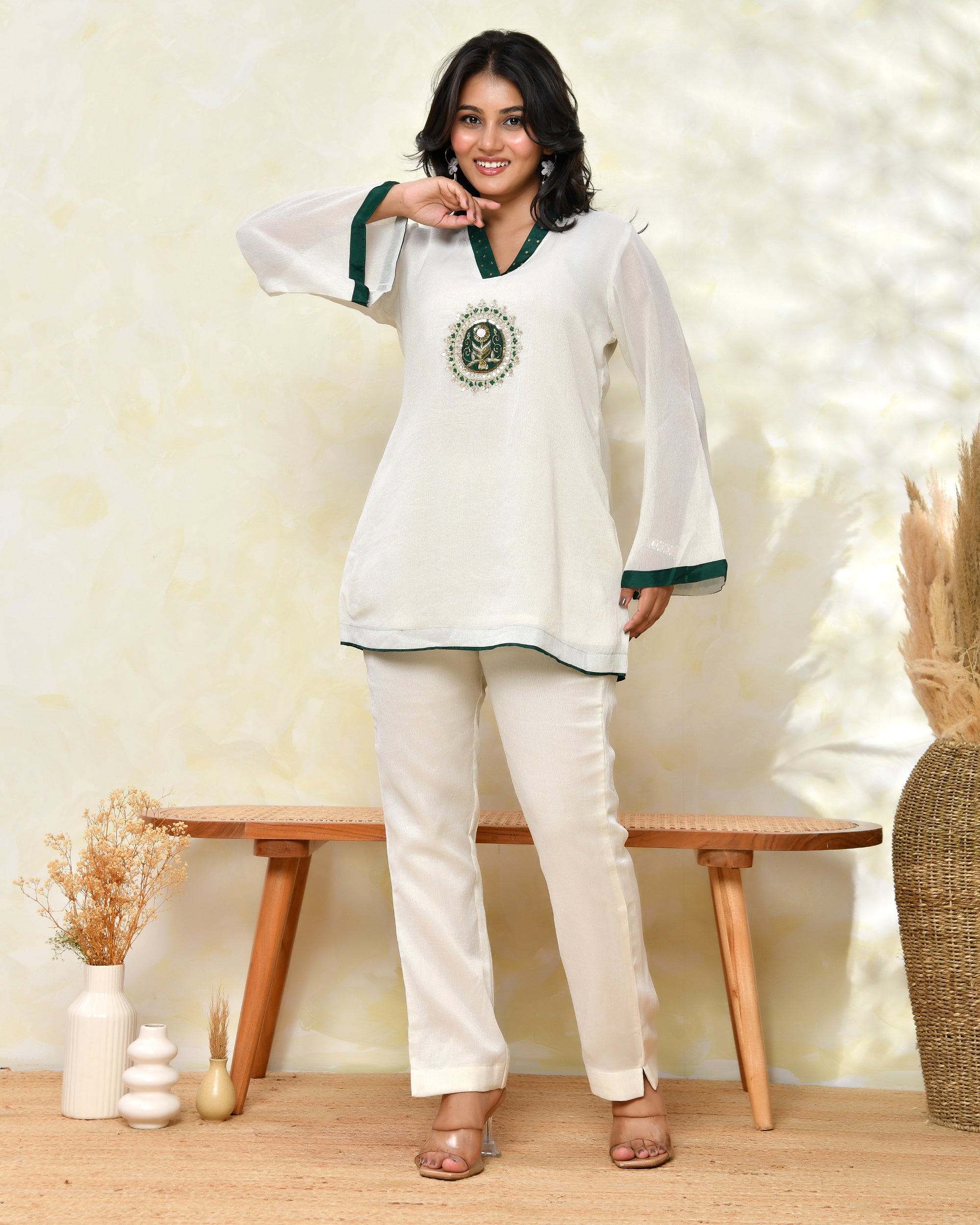 Green Chinon Handwork Coord Set